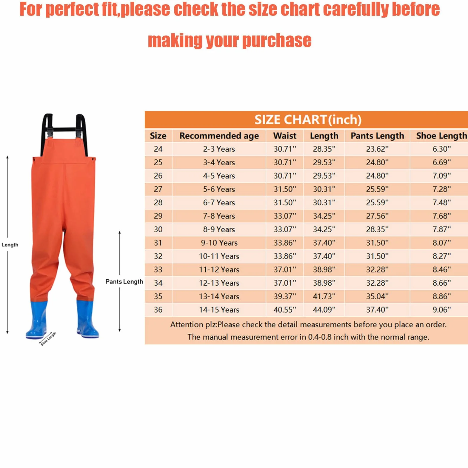Pantalon de Pluie Enfant avec Bretelles Cuissardes de Poitrine pour Enfants,Cuissardes de Chasse imperméables avec Bottes Combinaison Habiller Garçons