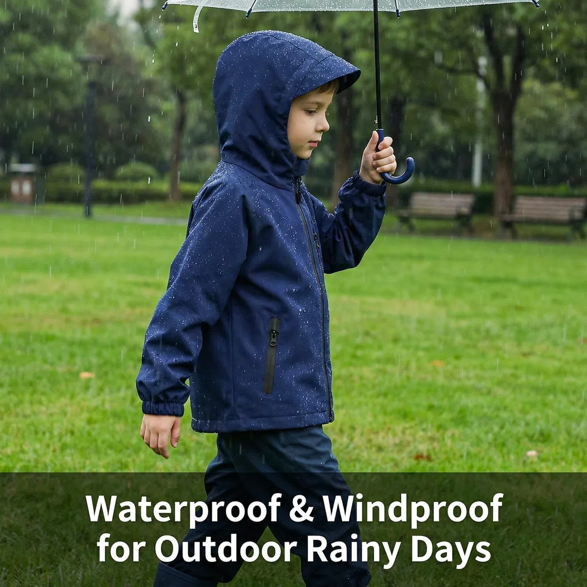 Blouson Imperméable pour Enfant Veste de pluie à Capuche, Garçon Fille Coupe-vent Leger Respirant Zippée Manteaux Mi-saison avec Réfléchissant Extérieur Vêtement 5-13 Ans