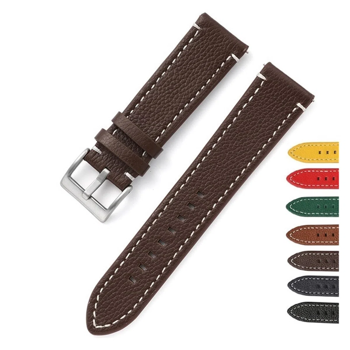 INEOUT Bracelet de montre double face en cuir 18 mm, 20 mm, 22 mm, 24 mm à libération rapide pour homme et femme, jaune, rouge, noir, accessoires de montre
