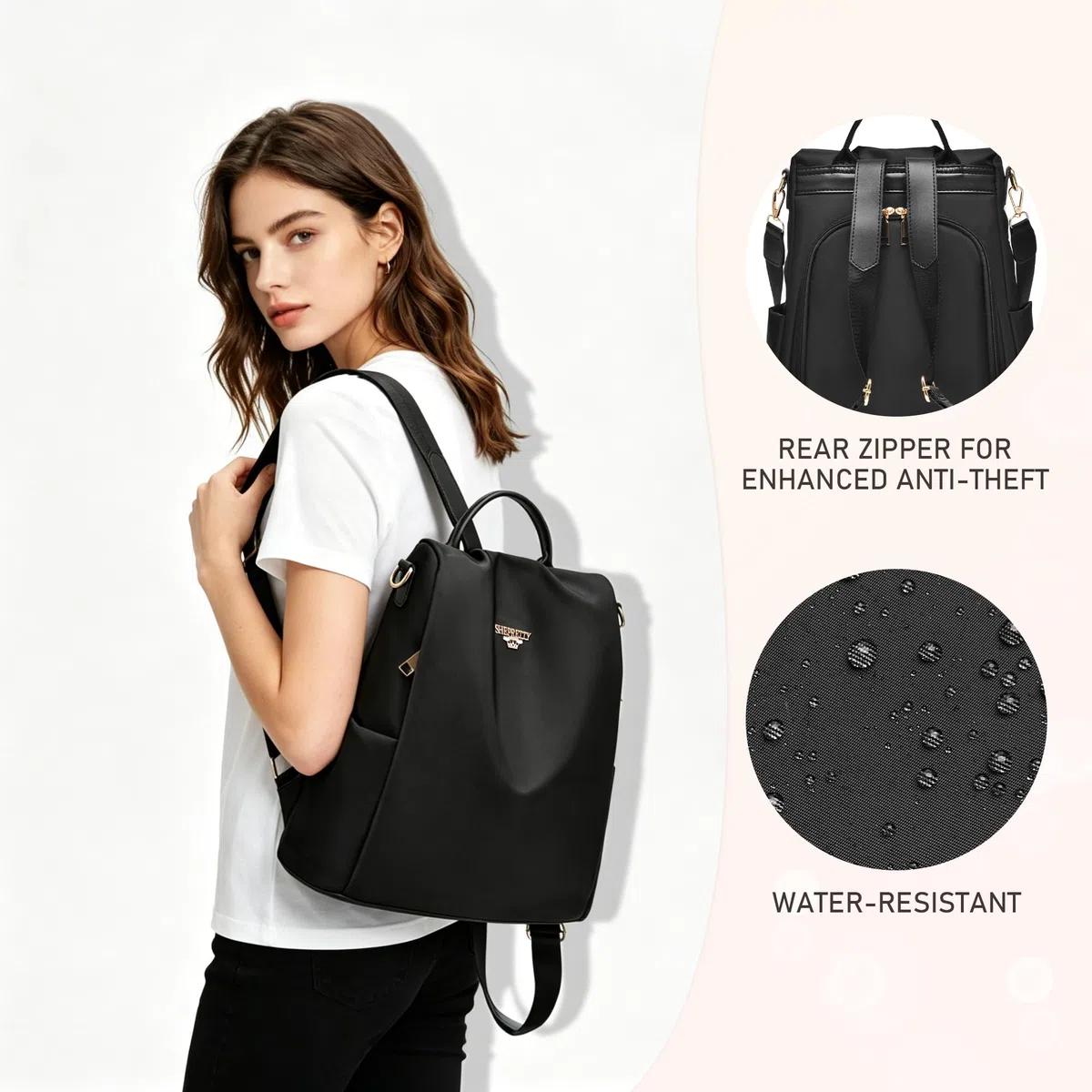 shepretty Sac à dos antivol imperméable pour femme