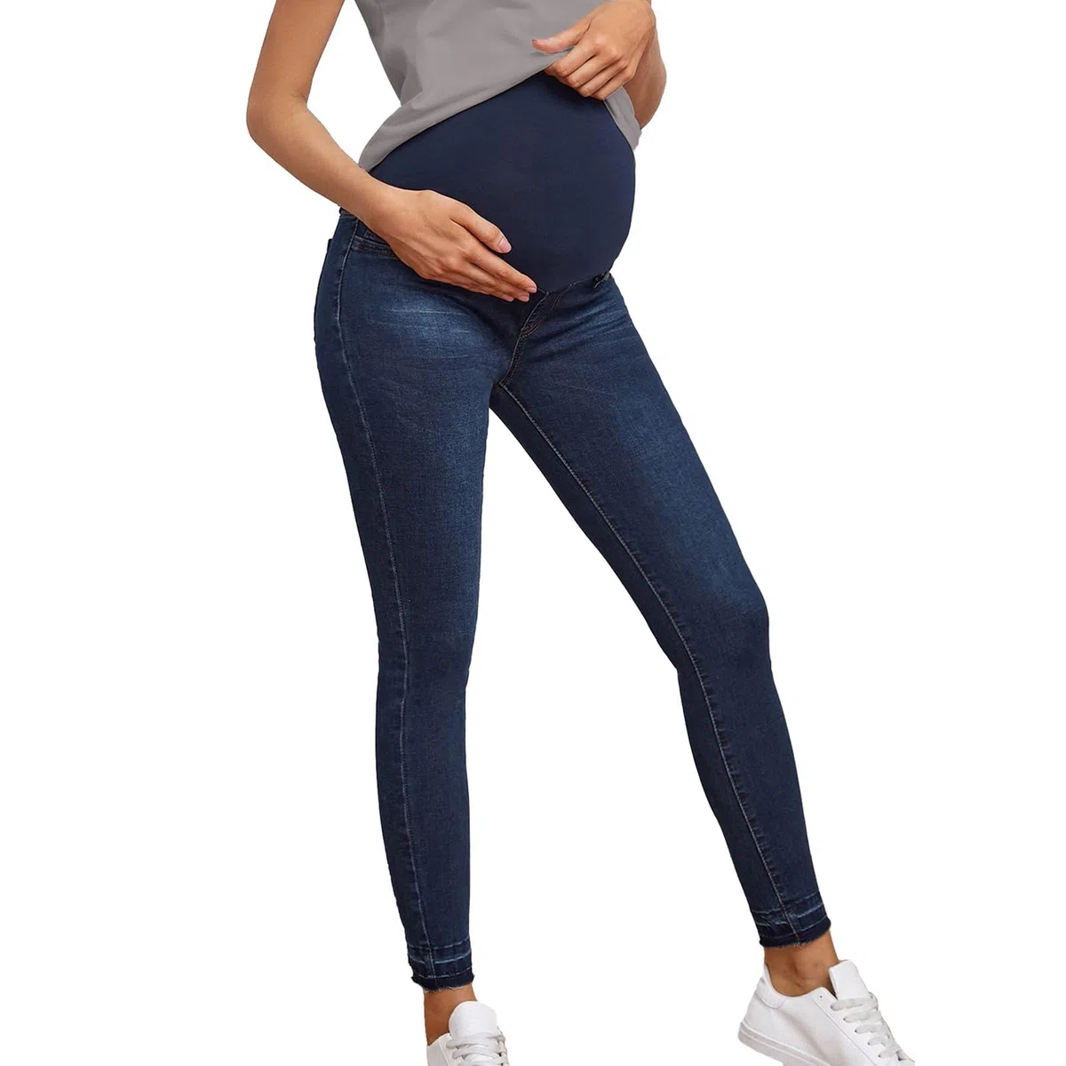 Pantalon de Grossesse Femme Jean Stretch élastique Jean Coupe Slim Bandeau Haut Stretch et Confortable Jeans Enceinte Skinny Push up Fesse Pantalon de maternité Jogging Automne Hiver Chaud