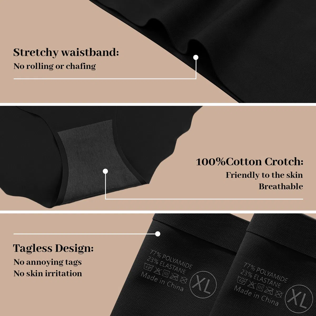 Lot de 6 culottes sans couture pour femme - Respirantes - Taille haute - Confortables - Anti-humidité - Bords ondulés - Couverture complète