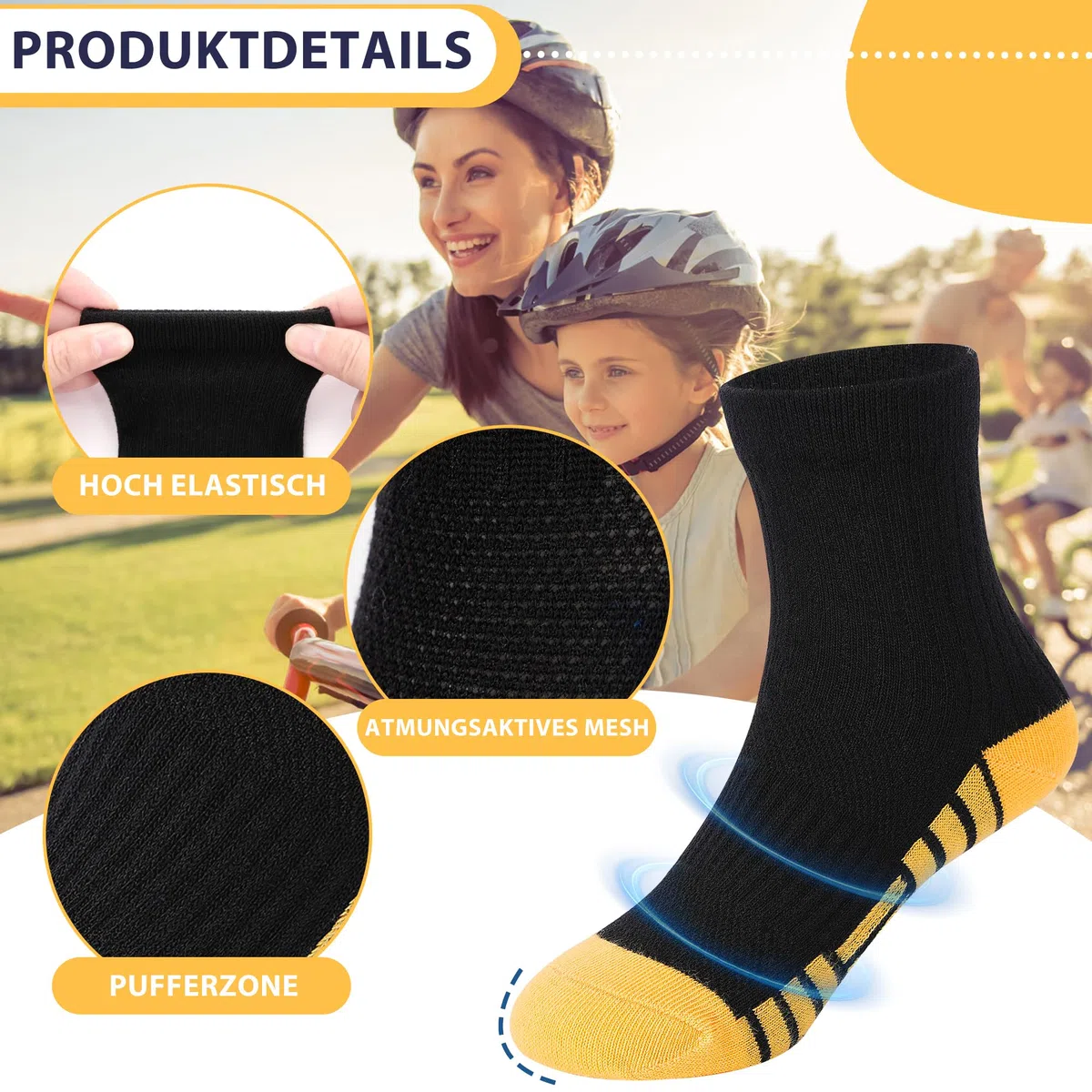 GENBATY Lot de 12 paires de chaussettes de sport en coton pour garçon Chaussettes athlétiques en coton Chaussettes pour la marche, les entraîneurs, la course, le basket-ball, l'école, l'équipage
