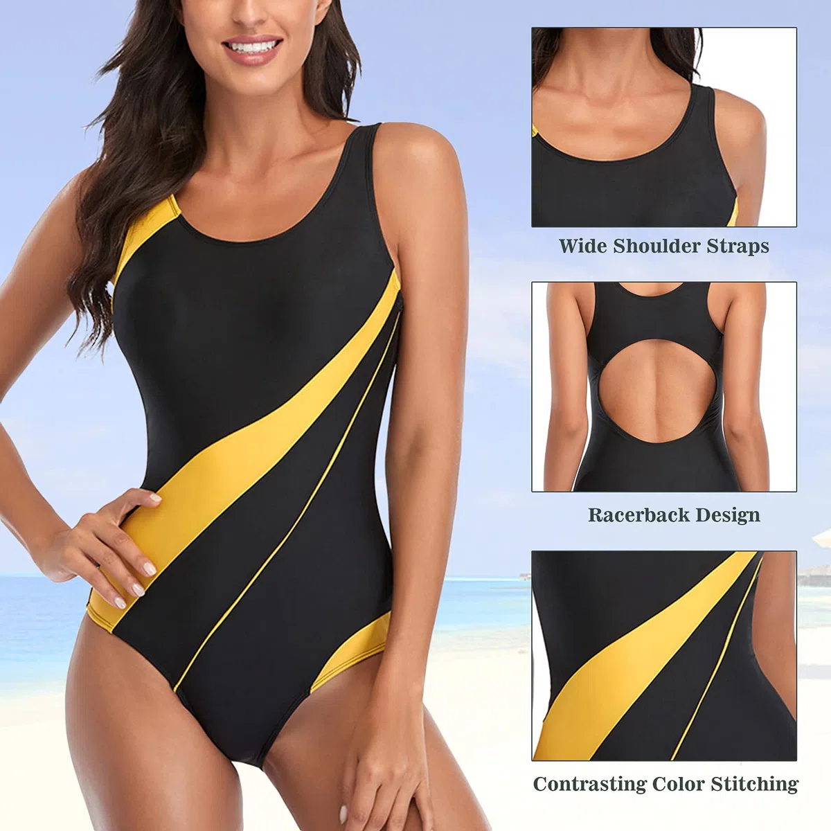 SEDEX Maillots de Bain 1 Piece Femme Push up Rembourré Gainant Ventre Plat Maillot de Bain Ronde Amincissant Sport Piscine Plage Siamois pour Madam