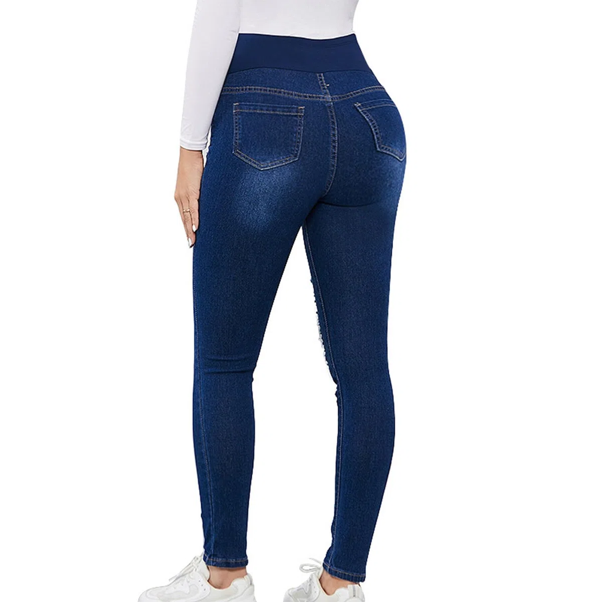 Jean Grossesse et Femme Enceinte, Coupe Slim Bandeau Haut Stretch et Confortable Jeans Enceinte Skinny Push up Fesse Pantalon de maternité Jegging Idèal Tout au Long de Votre Maternité