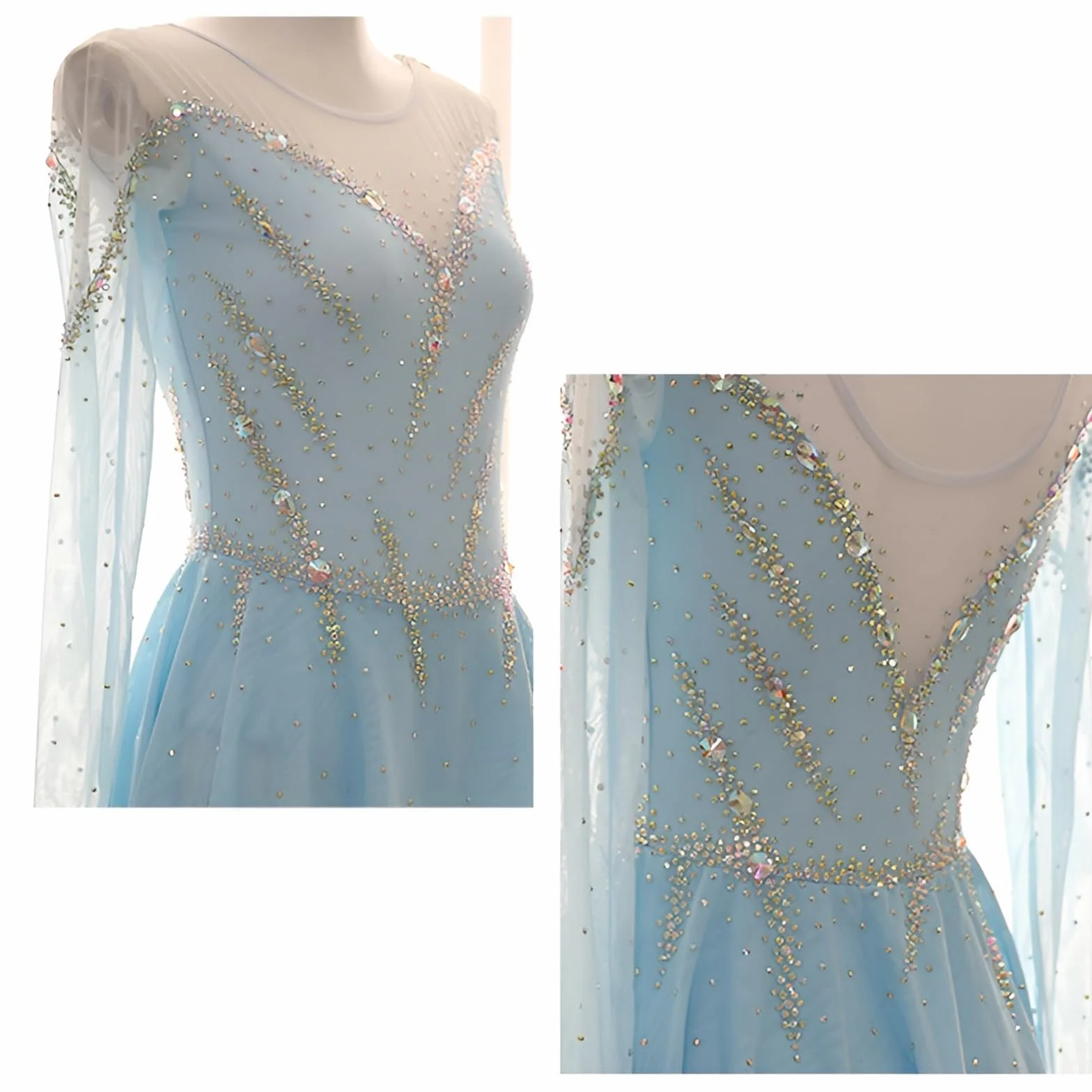Robe De Patinage Artistique À Manches Longues for Fille, Robe De Patinage Sur Glace Haute Élasticité for Femme Avec Cristaux, Tenue De Danse
