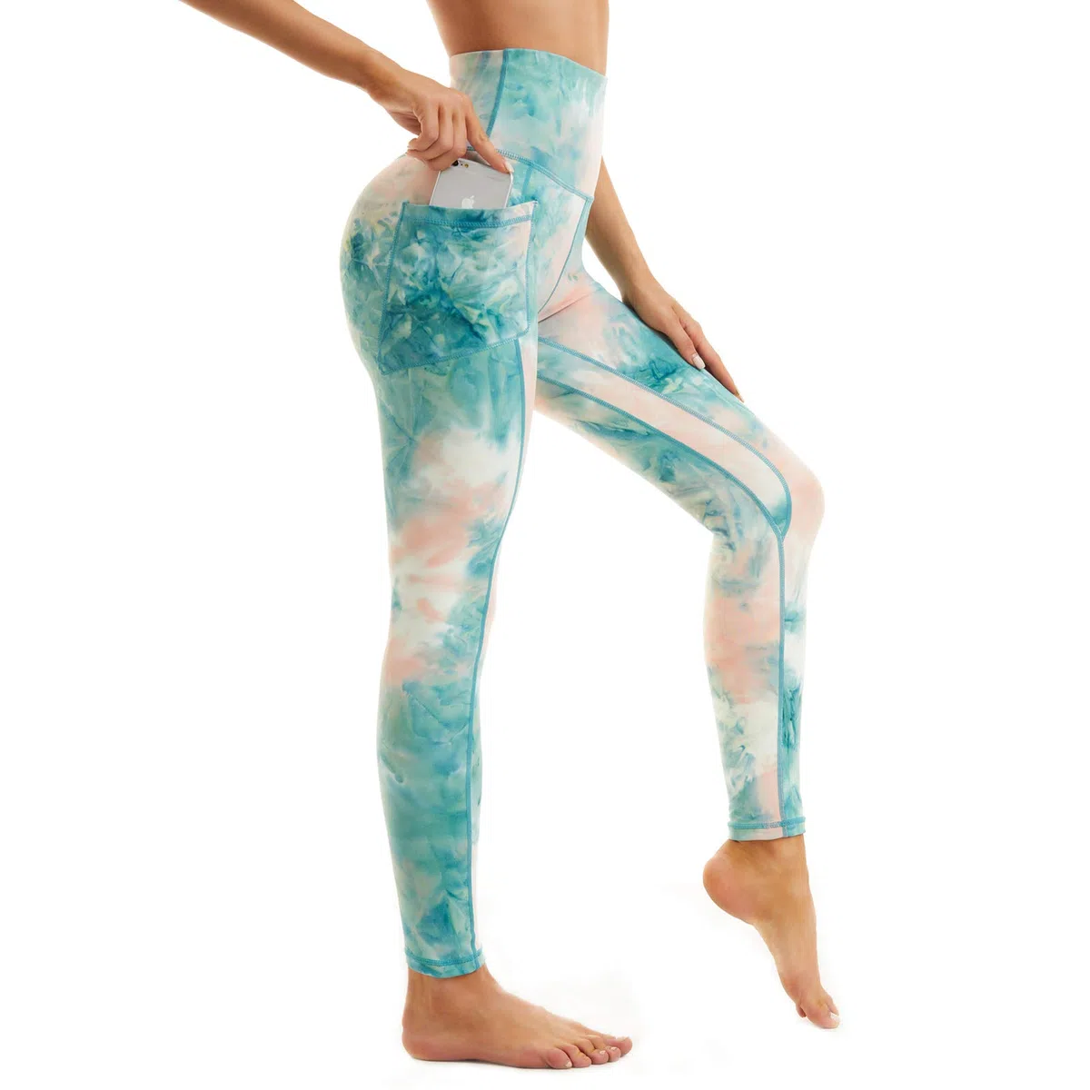 AMYTIS Legging de Sport, pour Femme, Taille Haute, avec Poches, pour Fitness, Stretch, Opaque, Long, pour téléphone Portable