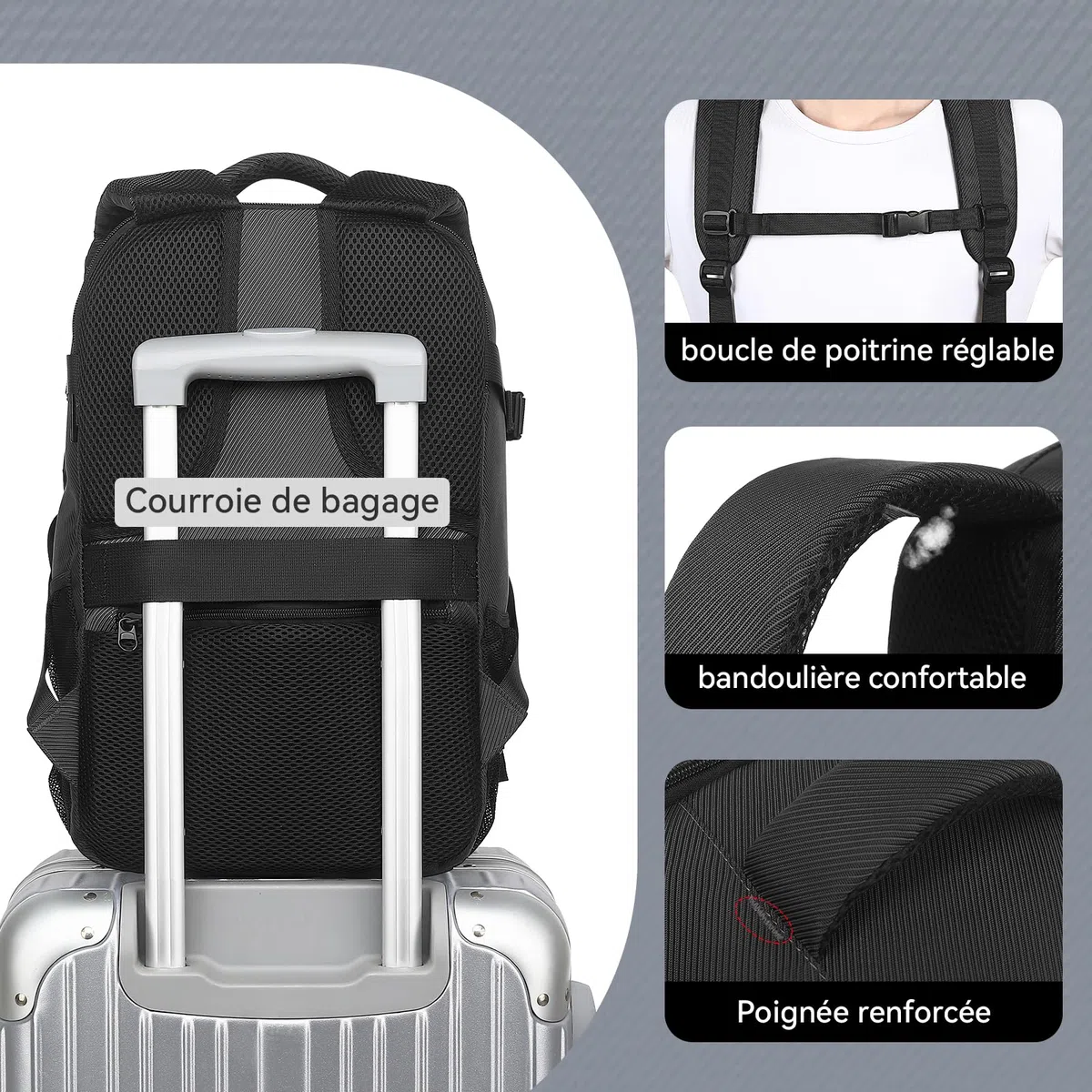 Yankony Sac a Dos Voyage Cabine Avion 45x36x20 pour Easyjet Sac de Voyage Résistant à l'eau & à Rayures Diagonales Homme Bagages Cabine sous Siège Femme sac à dos