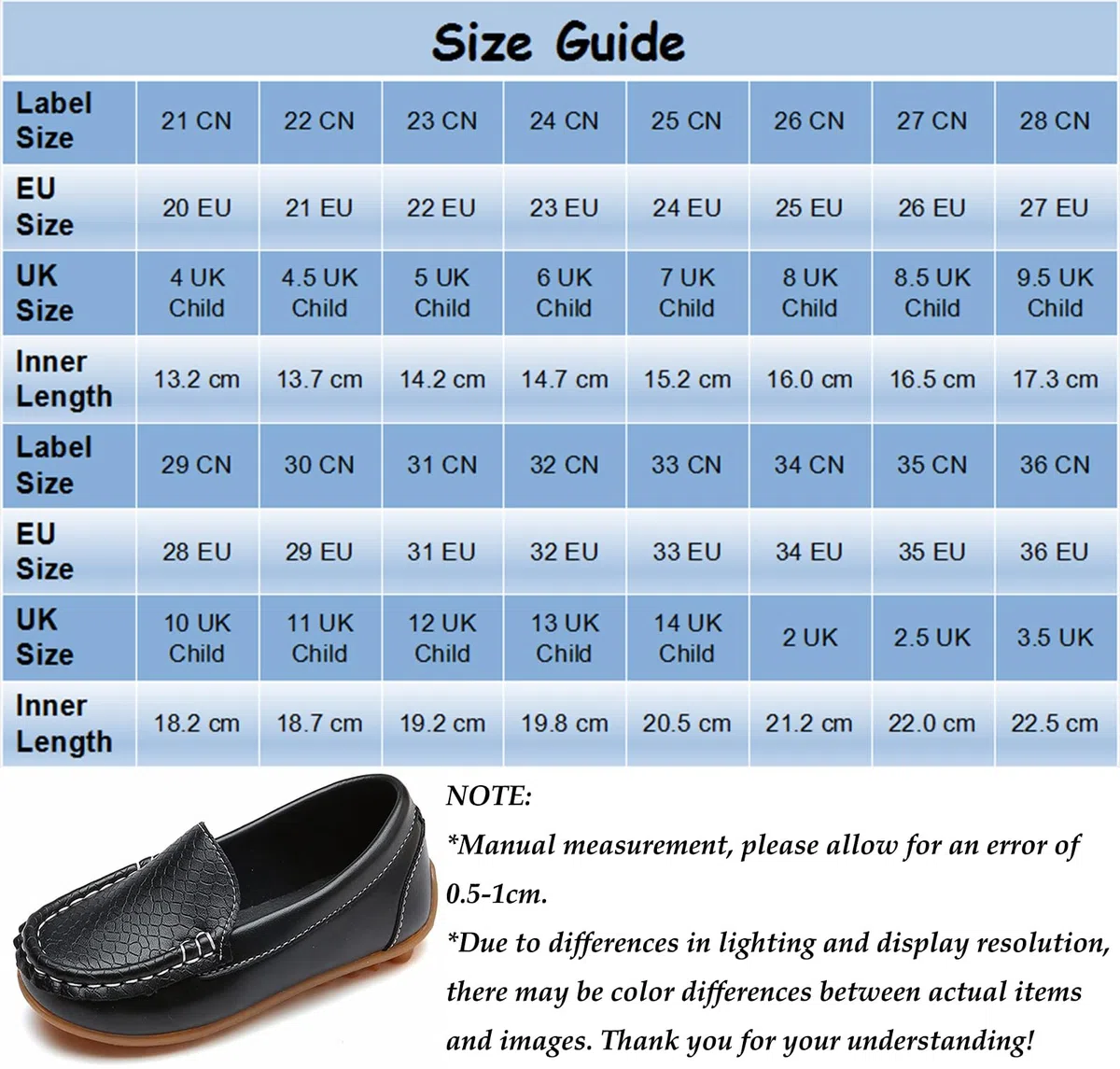 Mocassins pour Enfant Cuir Bateau Chaussures Garçon Mode Oxford Chaussures Fille Décontracté Confortable Mocassin Plates Loafers, Noir 26 EU = 27 CN
