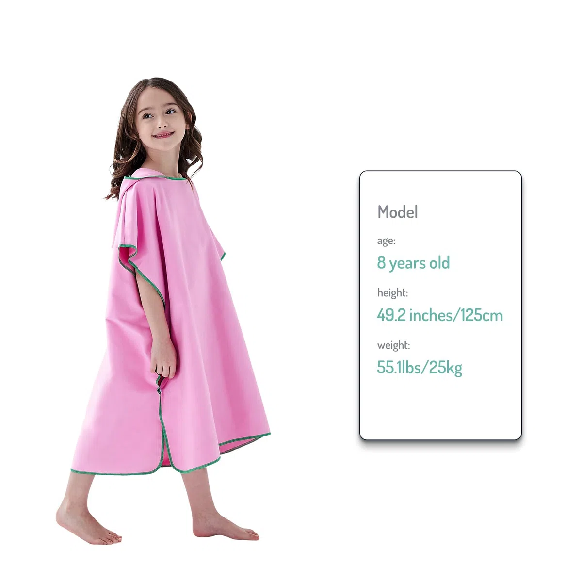 Poncho de Bain Enfant Serviette Microfibre de Plage Serviette Piscine avec Capuche, Poncho Natation à Séchage Rapide pour Garçons Filles Été Surfant Voyage, Rose