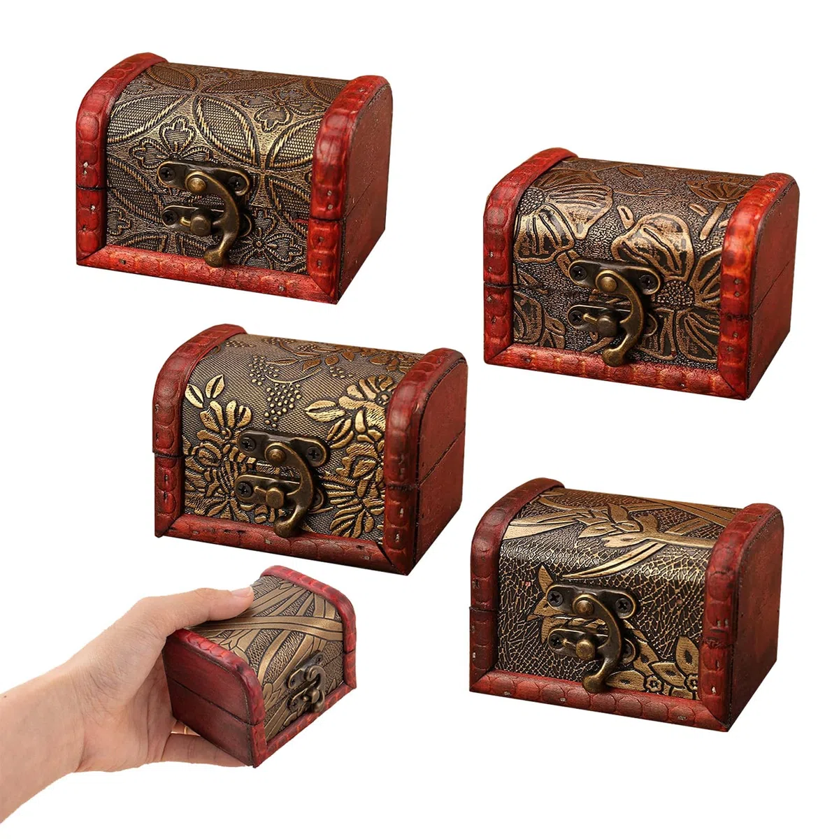 4 PCS Boîte de Coffre au Trésor de Pirate,Trésor en Bois avec Serrure Coffre Tresor Enfant Coffre Mini Coffre Fort Petite Boite en Bois Rétro Plastique Trésor pour Le Trésor Chasse Décoration de Fête