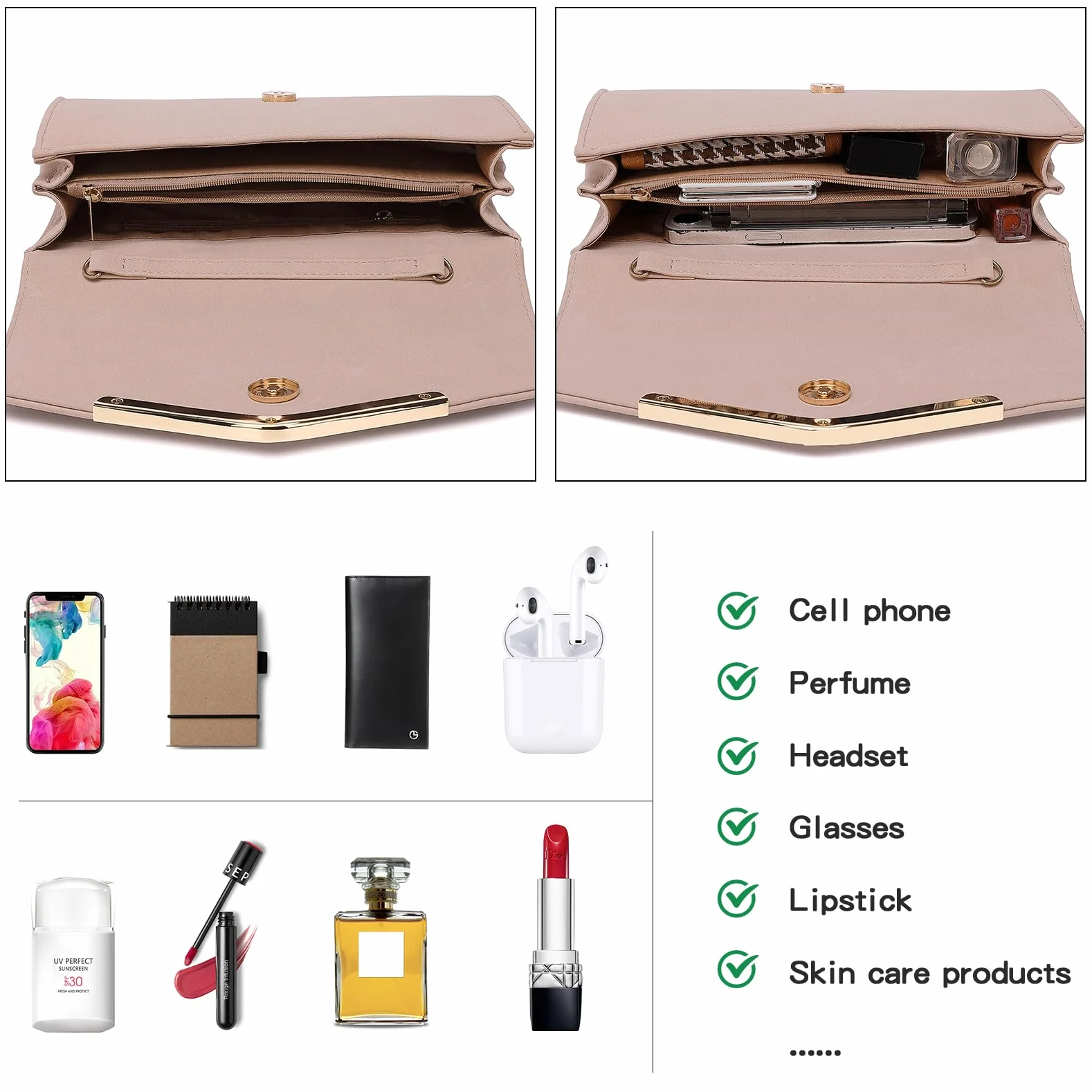 Miss Lulu Pochette soirée femme avec chaîne raffinée, Pochettes et clutches Femmes - Parfaite pour mariages, cocktails, cérémonies de gala et diners élégants
