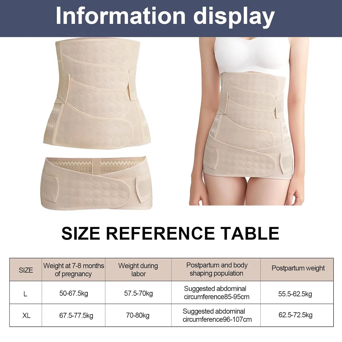 4 Patch Ceinture Post Accouchement M L XL XXL, Antidérapante Non Enroulable, 3 en 1 Ceintures Femme avec Ceinture Abdominale Pelvienne Taille, Gaine Post Partum Ventre Plat, Waist Trainer