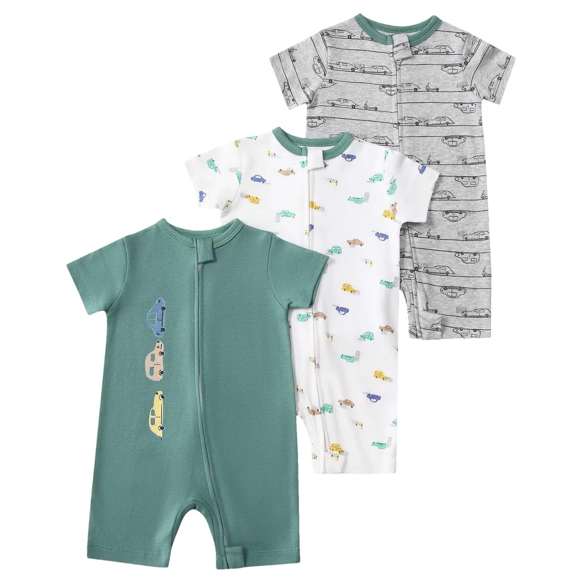 amropi Bébé Filles Lot de 3 Grenouillères À rayures Barboteuse Manches Courtes Bodys Fermeture Eclair Combinaison pour 6-24 Mois