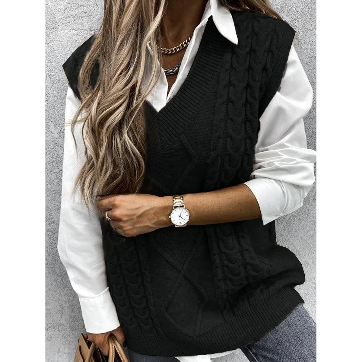 Niwicee Gilet Pulls sans Manche Femme Pull Gilet pour Femmes Pull Chaud sans Manche Femme Pull en Tricot Gilets sans V-Cou Sweater Casual Basique Printemps Automne