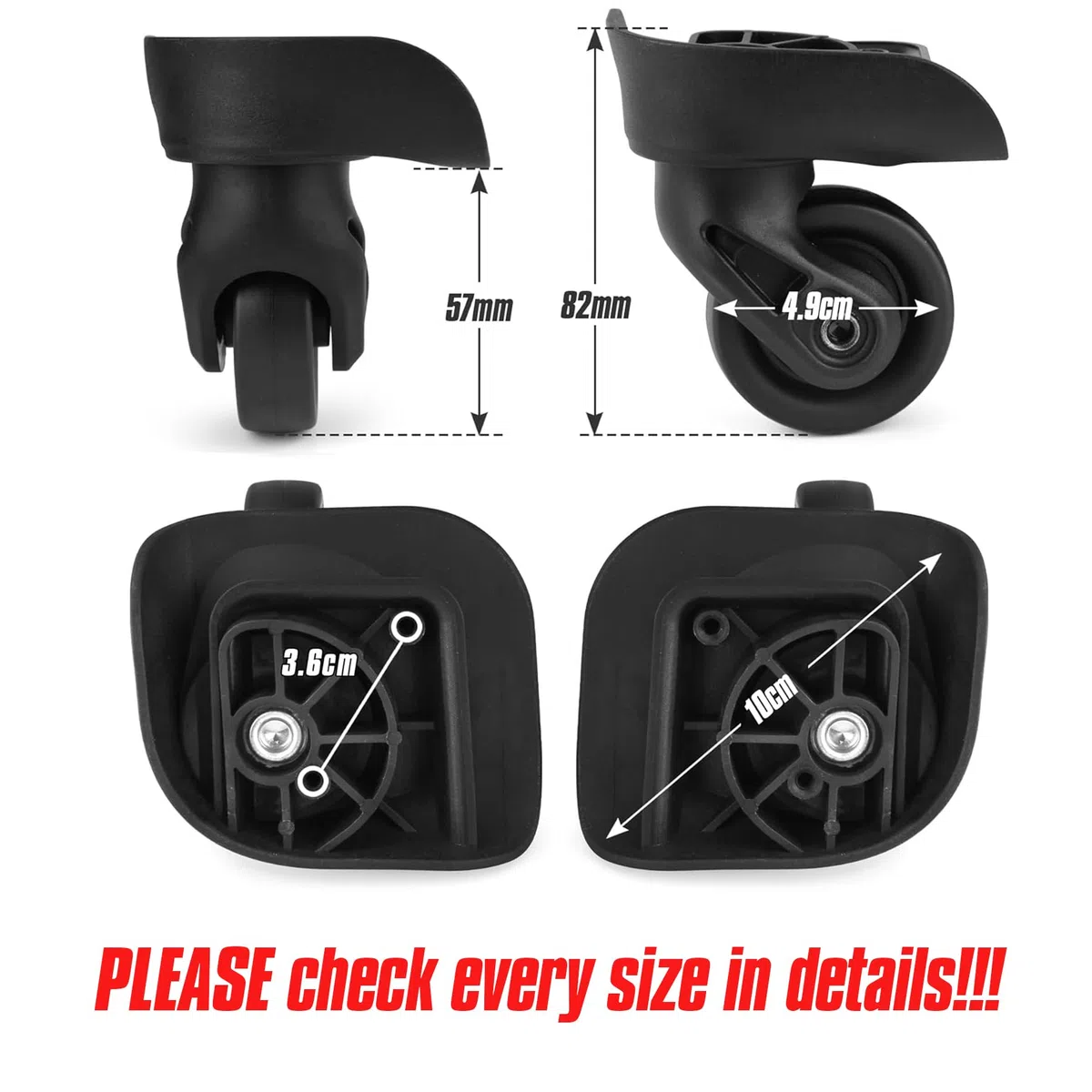 2 Paires de Roues de Valise Roues de Bagage de Remplacement pour Réparer une Valise Endommagée, Roues de Compartiment avec 2 Trous de Vis(V237)
