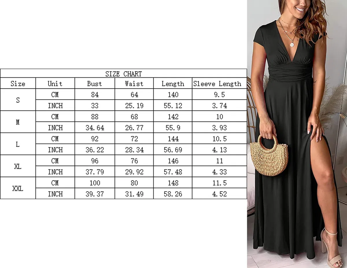 Robe Longue Femme Ete Robe de Plage Manches Courtes Robe D'été Casual col en V Taille Haute Robe Cocktail Demoiselle d'honneur Mariage Fête Aniversaire