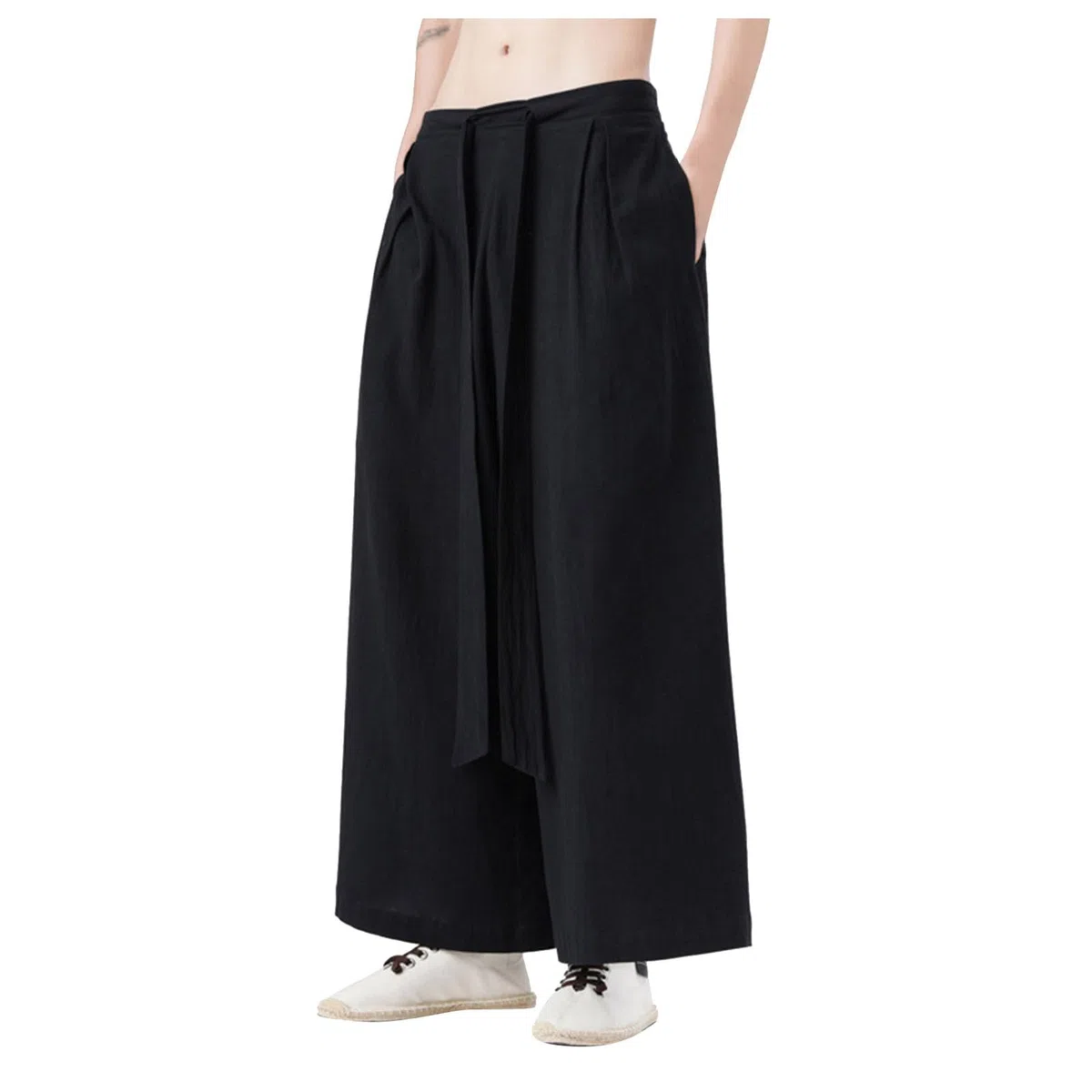 Hakama Pantalon samouraï pour homme - Pantalon de yoga japonais avec jambes larges - Coupe ample - Pantalon baggy sarouel - Couleur unie - Pantalon de jogging hip hop gothique streetwear Harajuku