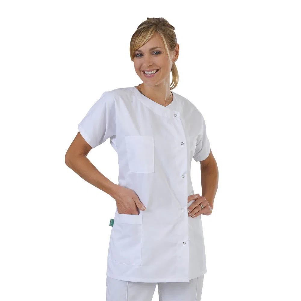 Hurry Jump Blouse medicale Femme Tunique medicale Manches Courte 3 Poches Blouse Hopital Clinique Aide Domicile Kiné Ergothérapeute Couleurs au Choix