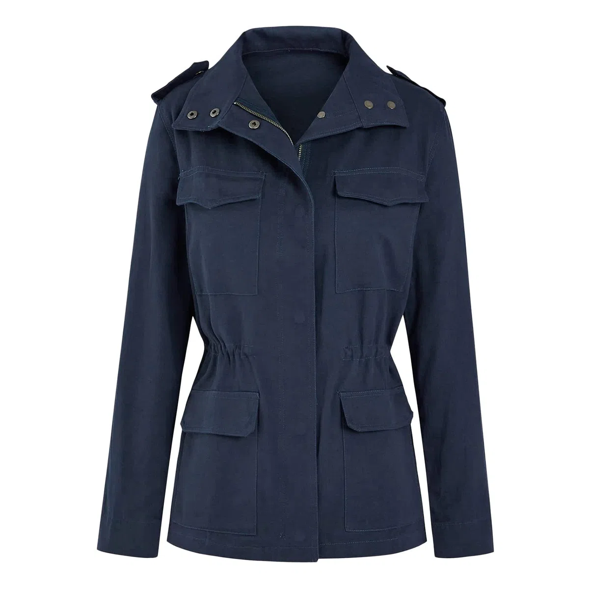 Jean Veste Militaire Femme Blouson Mi Saison Grande Taille Manteau Court Parka en Coton pour Printemps Décontracté Kaki Jacket Veste en Jean Saharienne Femme Legere Sports avec Poches Ziper