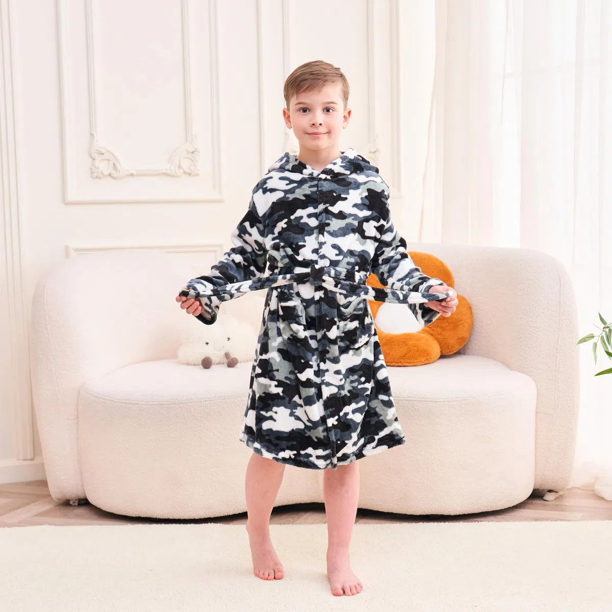 Peignoir à Capuche Doux pour Garçon Molleton Robe de Chambre Vêtements de nuit Enfants
