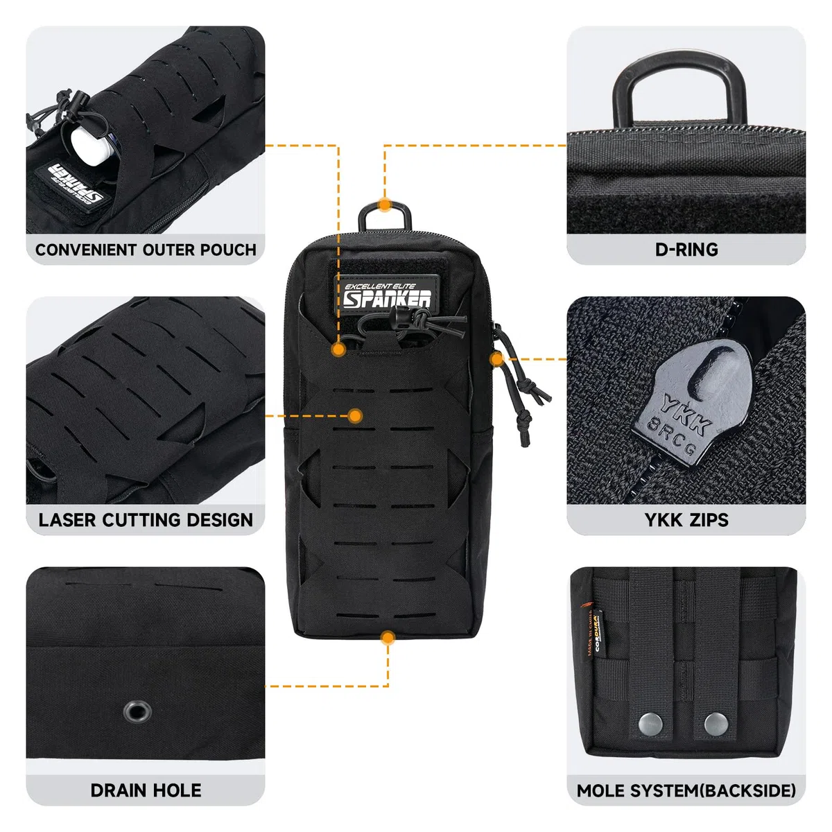 EXCELLENT ELITE SPANKER Pochettes Molle Tactiques Découpées au Laser Sac de Taille Utilitaire Sac EDC Compact, Pochette Utilitaire Militaire