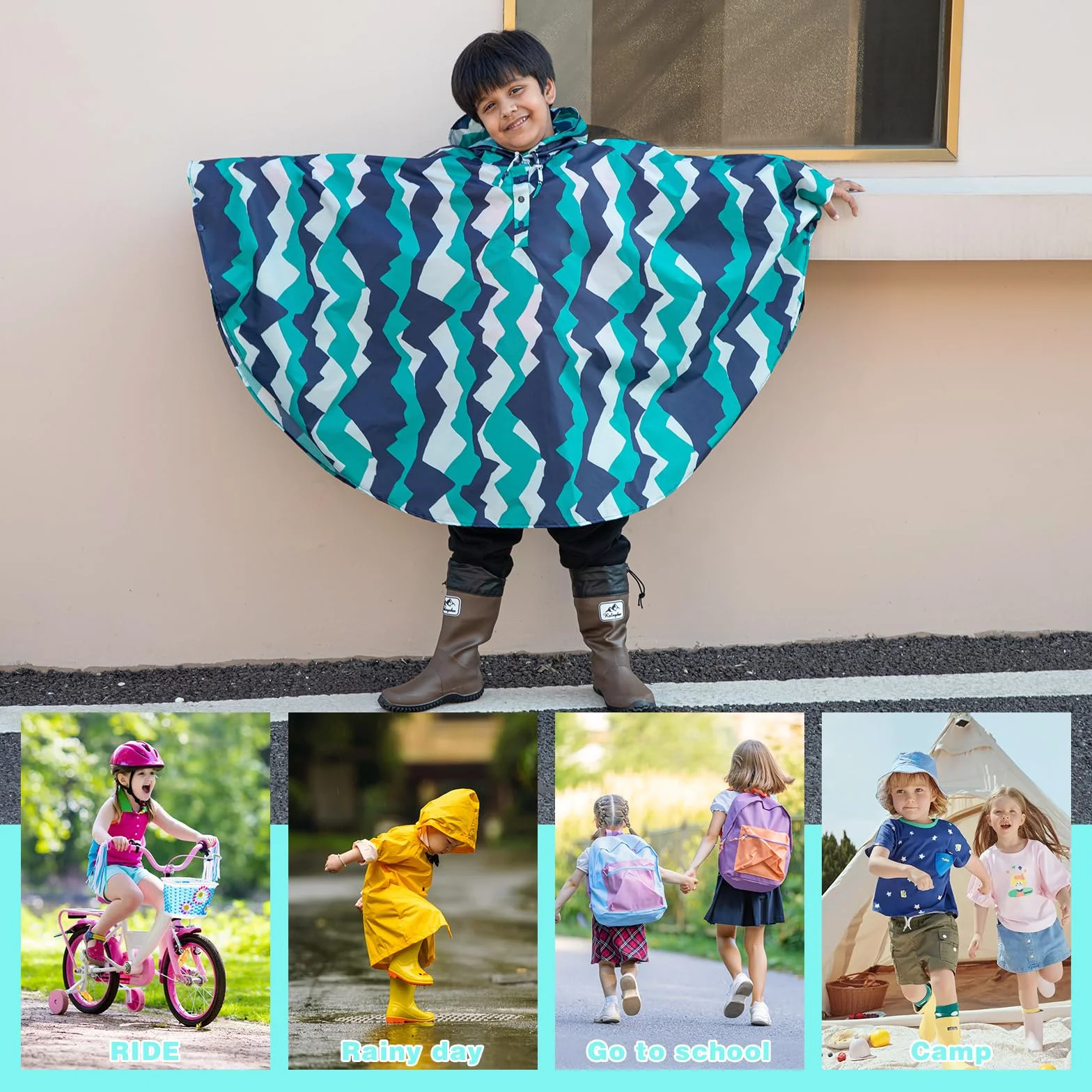 KAKU NANU Poncho Pluie Enfant Imperméable 3-14 Ans Avec Grande Capuche Et Sac De Rangement Cape Pluie Cahouet Fille Garçon Rose Rouge Bleu Jaune