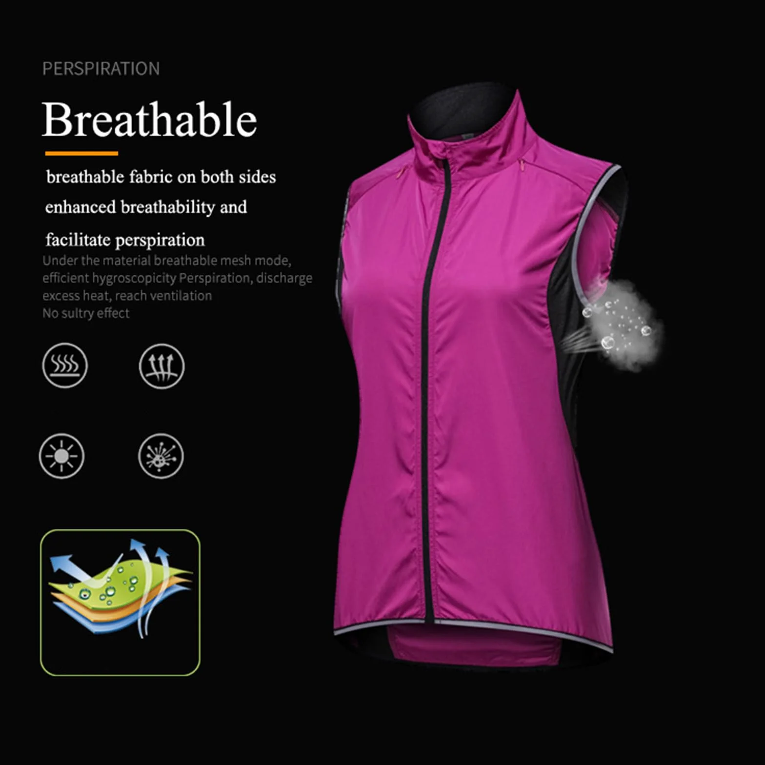 Gilet de cyclisme pour femme, léger et respirant, veste de sport sans manches, imperméable, coupe-vent, gilet sans manches, résistant aux UV, maillot de vélo réfléchissant VTT, randonnée,Purple-XL