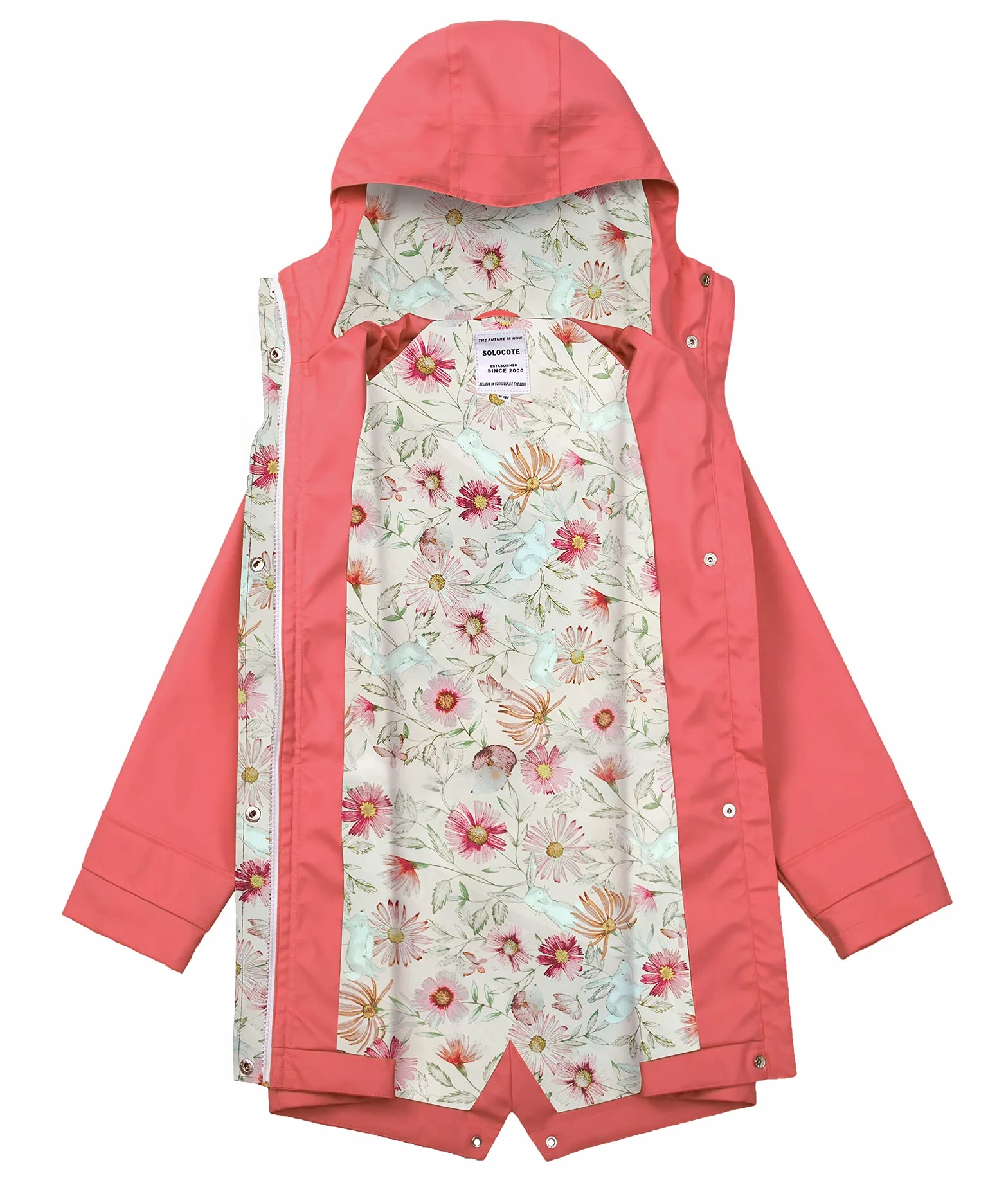 SOLOCOTE Veste de pluie pour enfants avec capuche imperméable et coupe-vent sac à dos en caoutchouc doublé pour filles et garçons
