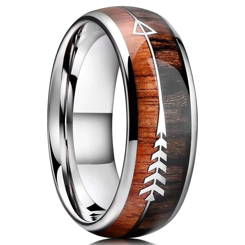 ZENSE - Bague pour homme façon boisée en acier avec flèche ZR0173