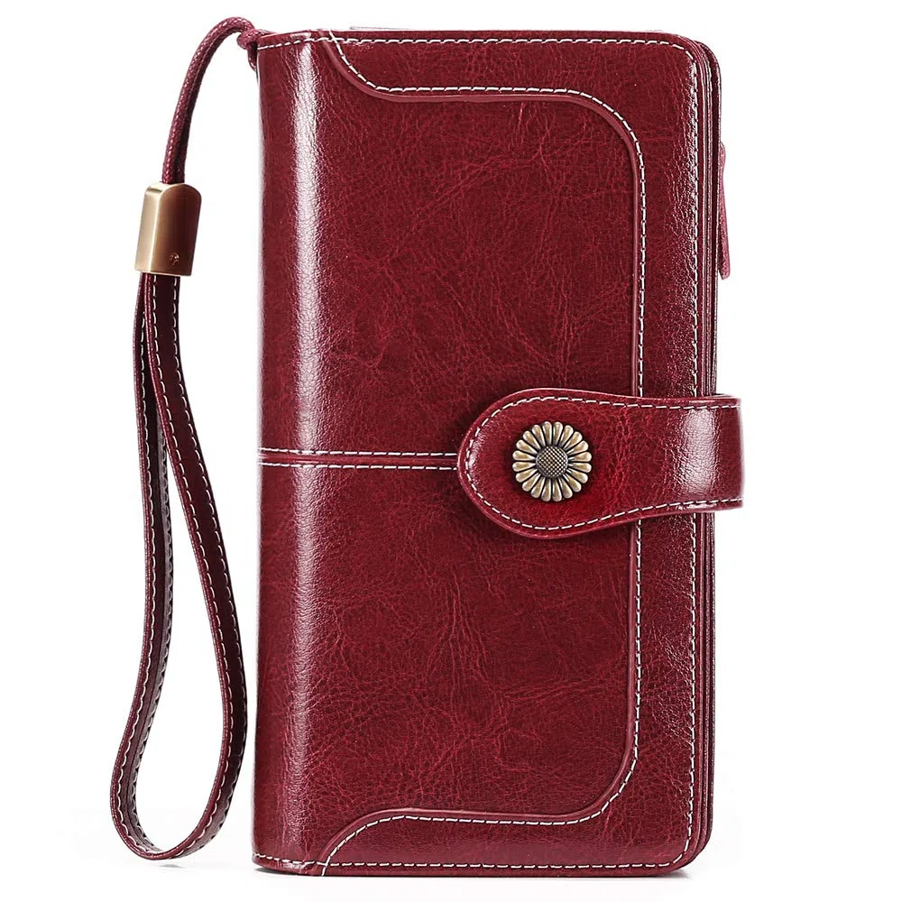 SENDEFN Portefeuille Femmes Portefeuille en Cuir Grande Femme Embrayage Protection RFID bloquant Grande capacité Long Portefeuille avec 24 emplacements pour Cartes et Bracelet Portefeuille