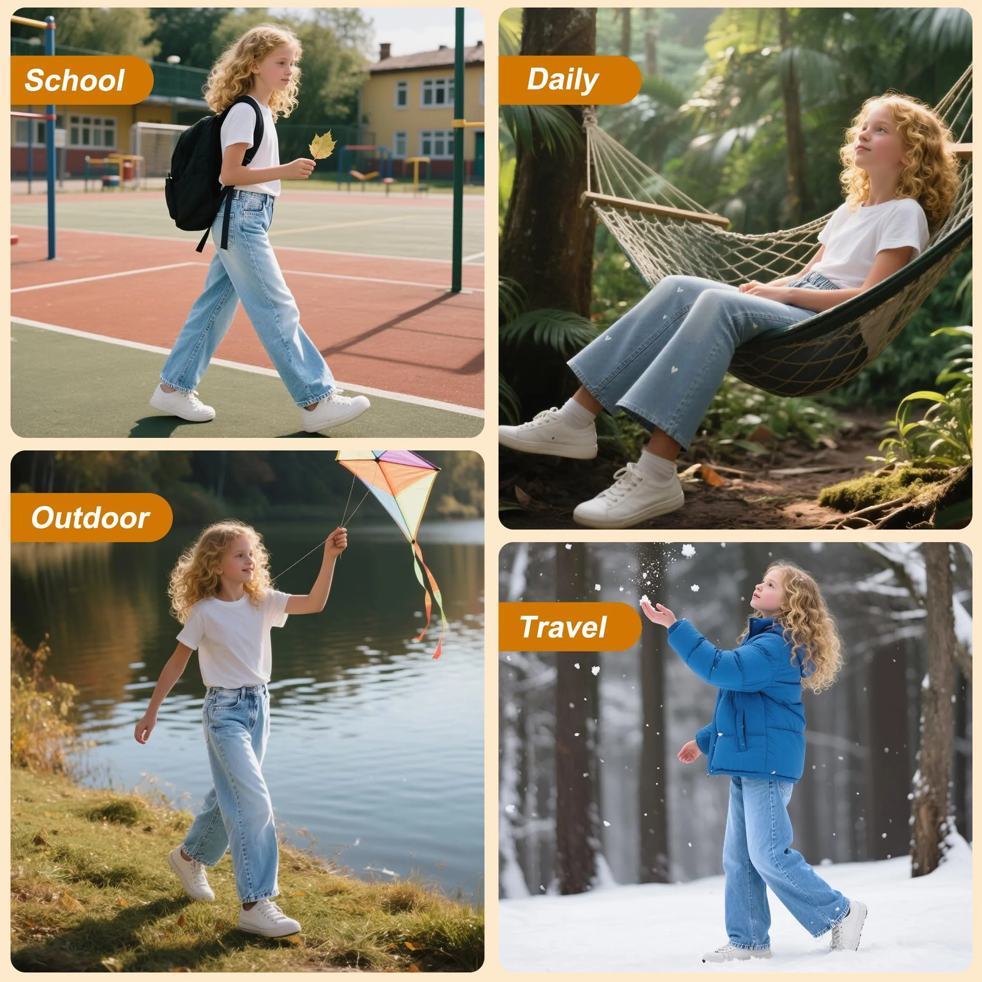 Jeans Filles Enfants Baggy Pantalon Jambes Larges avec Taille Élastique Loose Fit Long Denim Jeans avec Poches Décontracté Denims Mode Casual Polyvalent Ado Pant pour 6-14 Ans