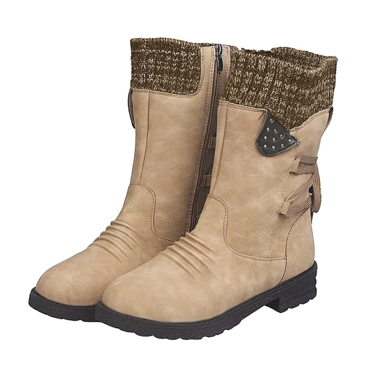 Bottes de neige chaudes à enfiler pour femme - Bottines avec talon - Bottes de randonnée - Fermeture éclair latérale - Antidérapantes - Chaussures d'extérieur - Bottes d'hiver confortables - Bottes