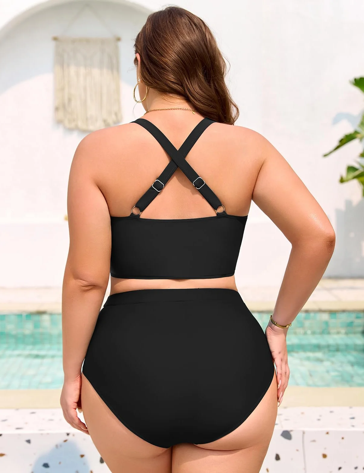 Nadeer Grande Taille Taille Haute Gainant Ventre Plat Maillot De Bain Femme 2 Pieces ContrÔLe du Ventre Push Up Rembourré Bikini Col en V Swimsuit