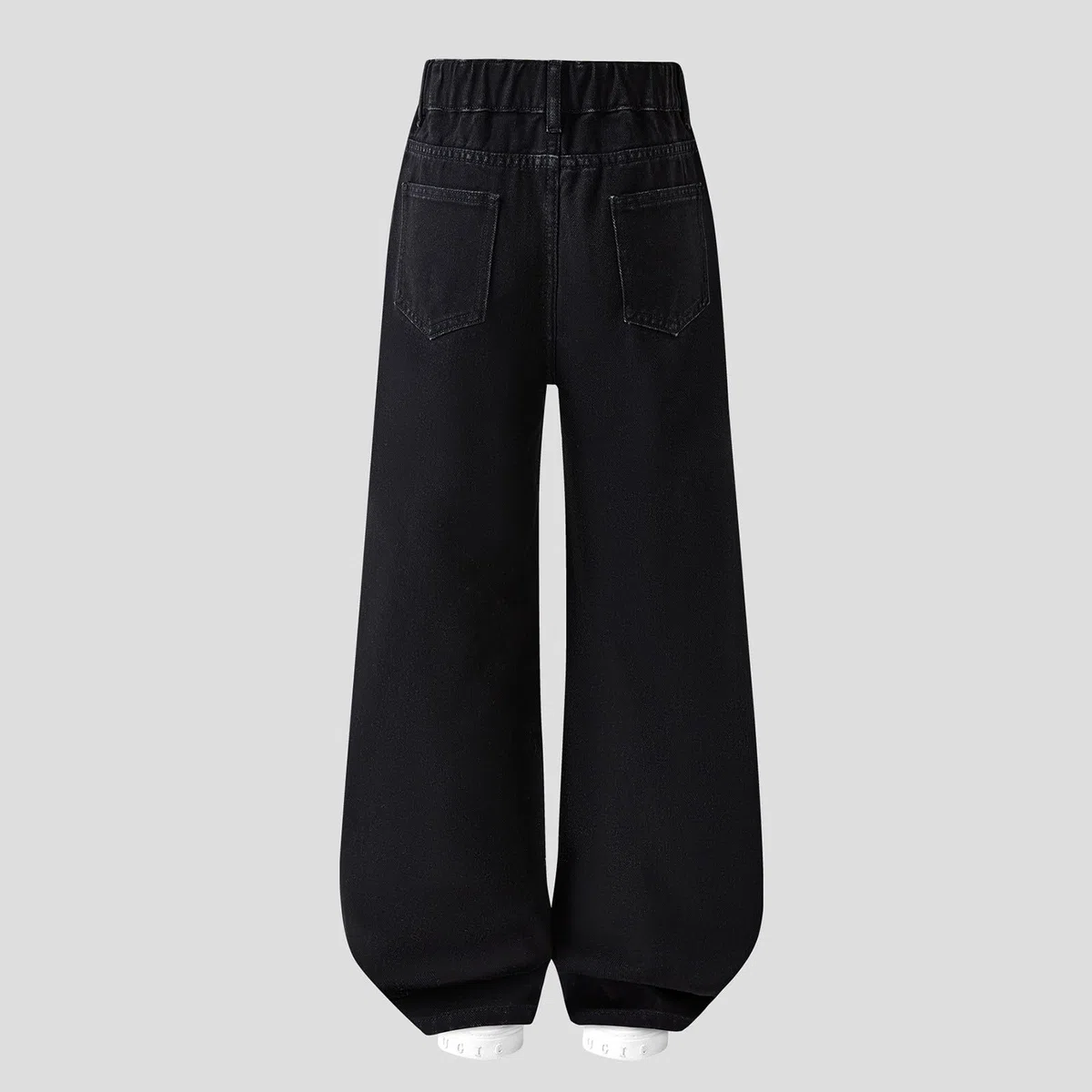 Jean baggy pour adolescentes et filles - Jambe large - Pantalon en jean mignon taille haute tendance vintage Y2K Hip Hop Streetwear taille élastique jambe droite