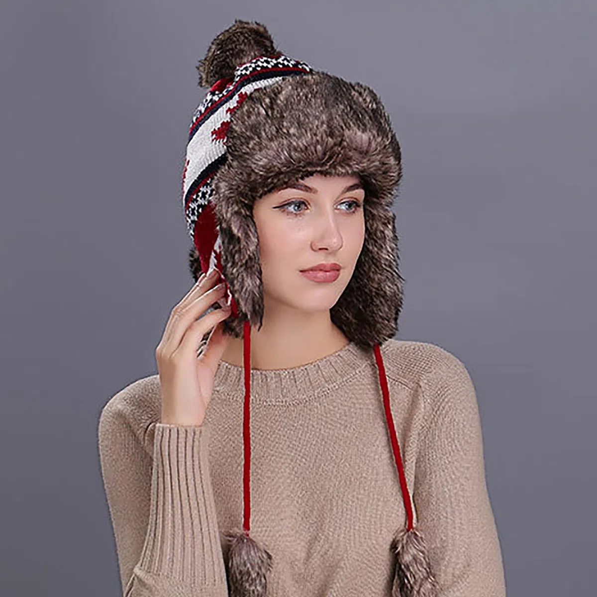 OhMill Chapka en Fausse Fourrure Chapka Suède Chapeau de Trappeur Chapeau de Chasse Russe Chaud Bonnet Tricoté avec Cache-Oreilles Anti-Vent pour Extérieur d’Hiver