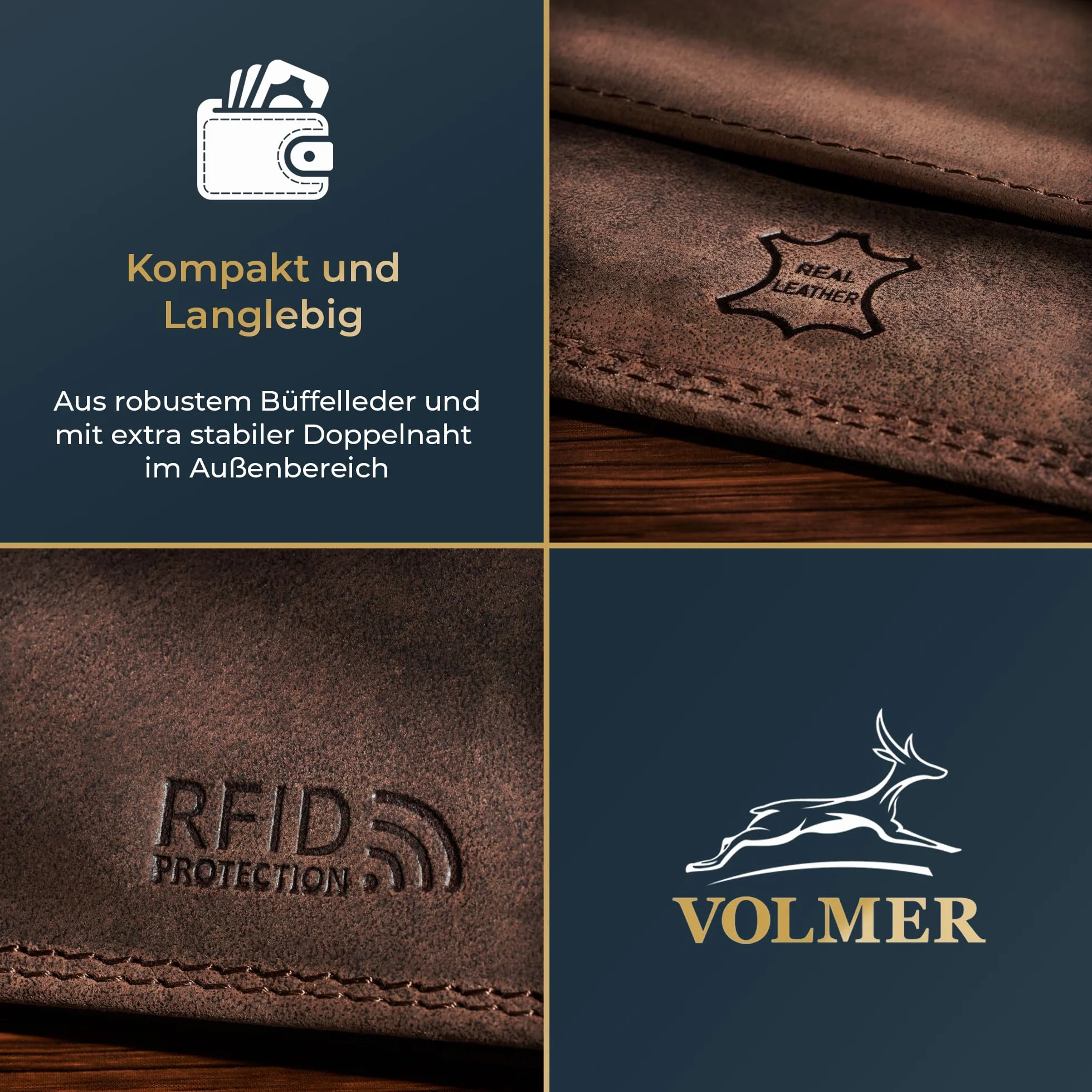 Fa.Volmer Portefeuille Fin en Cuir véritable, particulièrement Confortable et Extra Stable Blocage RFID #Easycomfort (Brun/Marron)