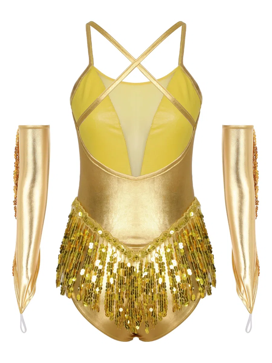 Femme Justaucorps Gymnastique Paillettes Strass Brillant Leotard Tenue Patinage Danse Latine Jazz Spectacle