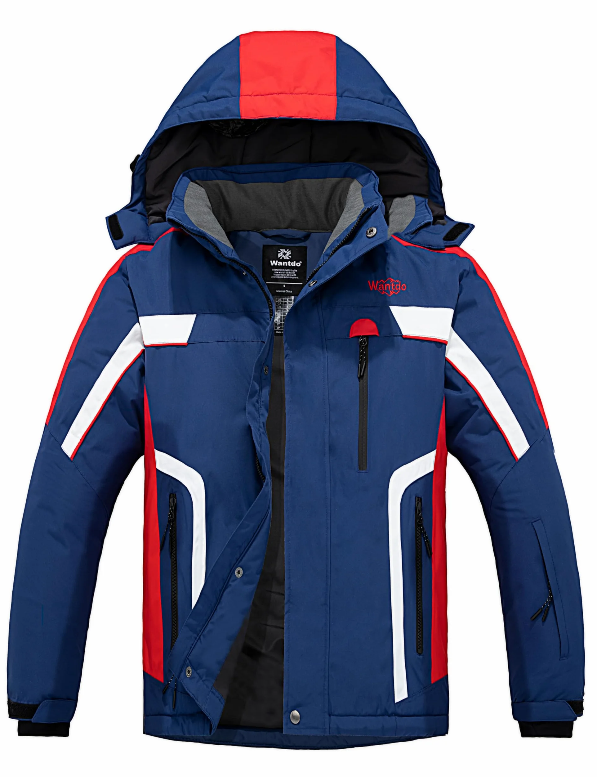 Wantdo Homme Veste de Ski Imperméable Outdoor Manteau d'hiver Chaud avec Capuche Amovible Veste Coupe-Vent Veste Randonnée pour Voyage