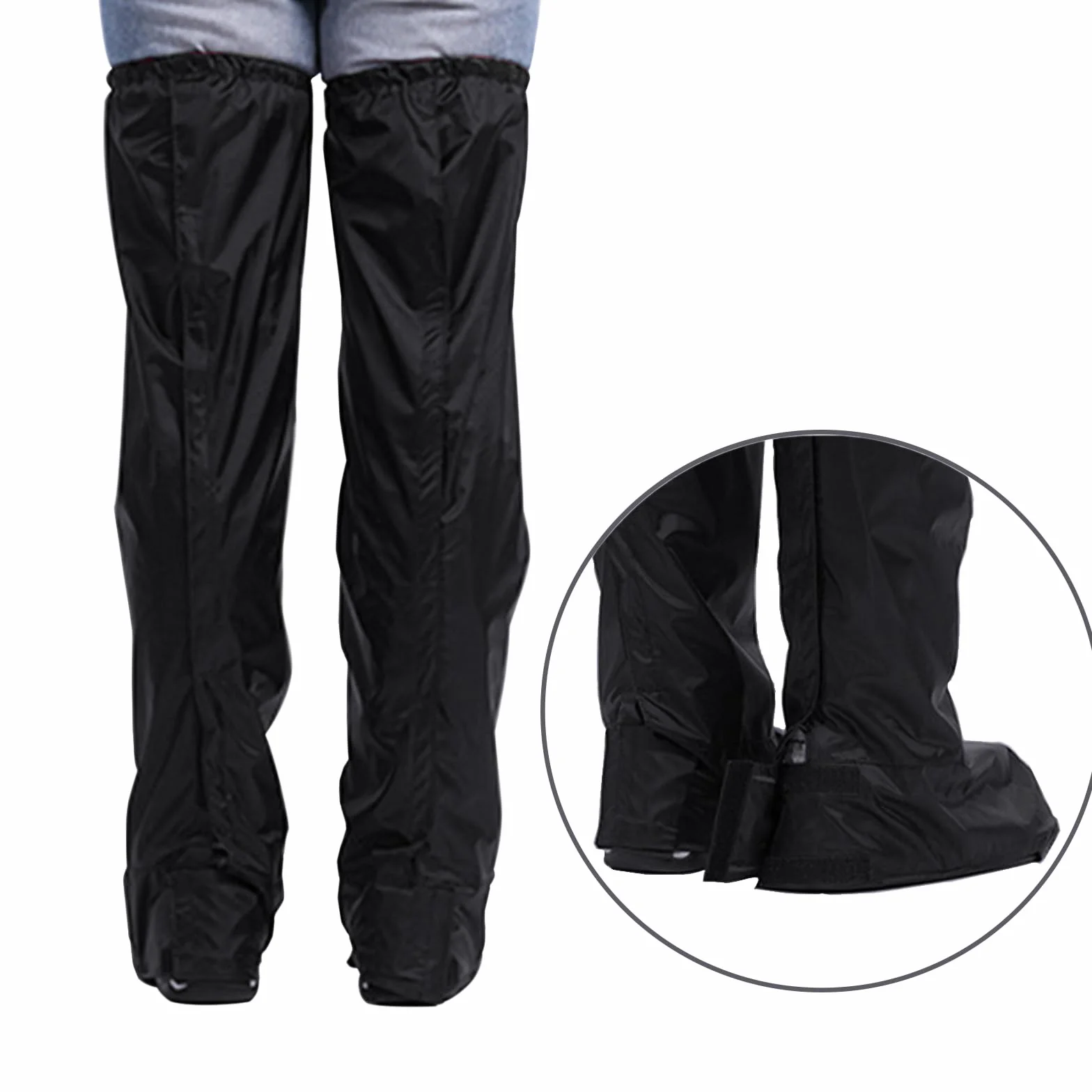 FakeFace Pantalon de Pluie Imperméable Noir Guêtres Longs de Cyclisme en Oxford Couvre Chaussures de Randonnée, Etanche Réglable pour Pluvieux Vélo Moto Randonnée Escalade, Randonnée Unisexe