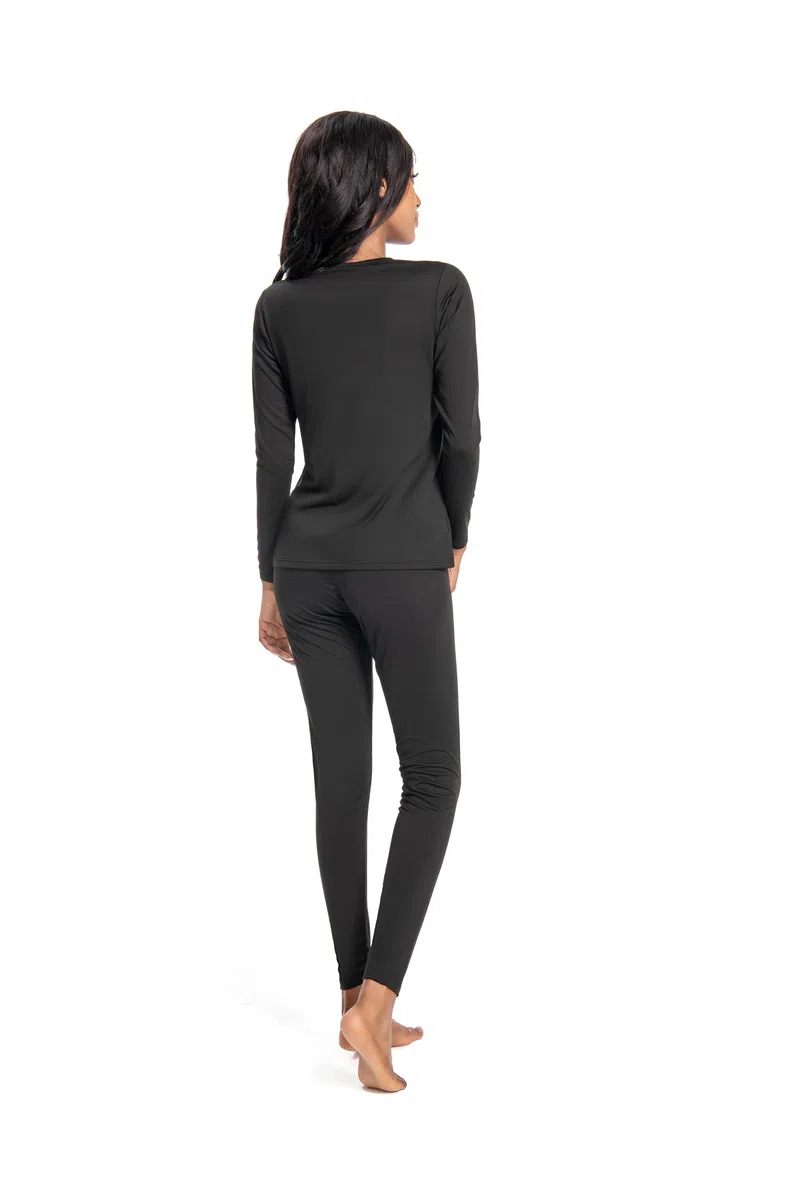 Nutria sous Vetement Thermique Femme, Ensemble de sous-Vêtements Col Rond à Manches Longues, Haut & Bas avec Doublure en Polaire, Fonctionnel Couche de Base par Temps Froid D03AB