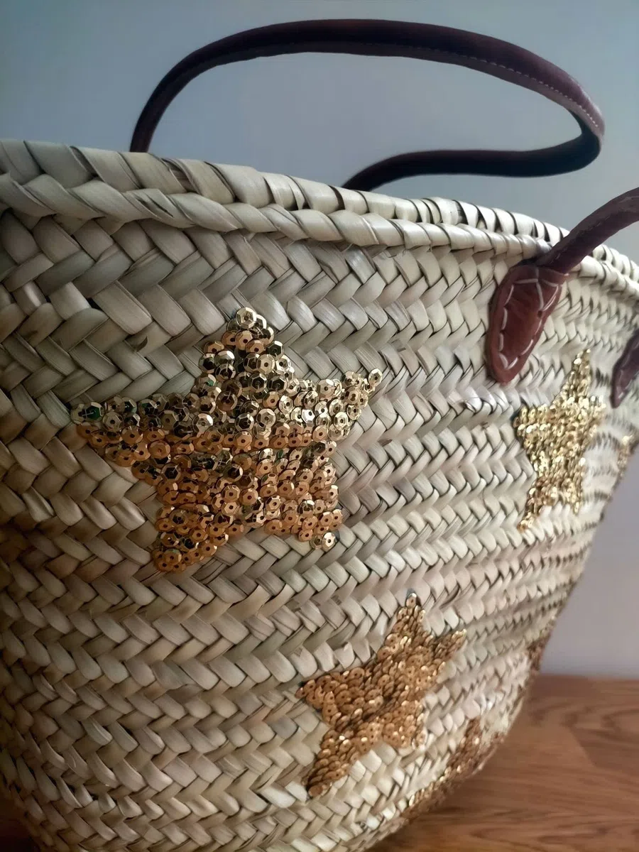 Generic Panier De Plage Paille Osier Sac Cabas Porté Épaule Bohème Or 55 X 35 X 25 Cm Femme