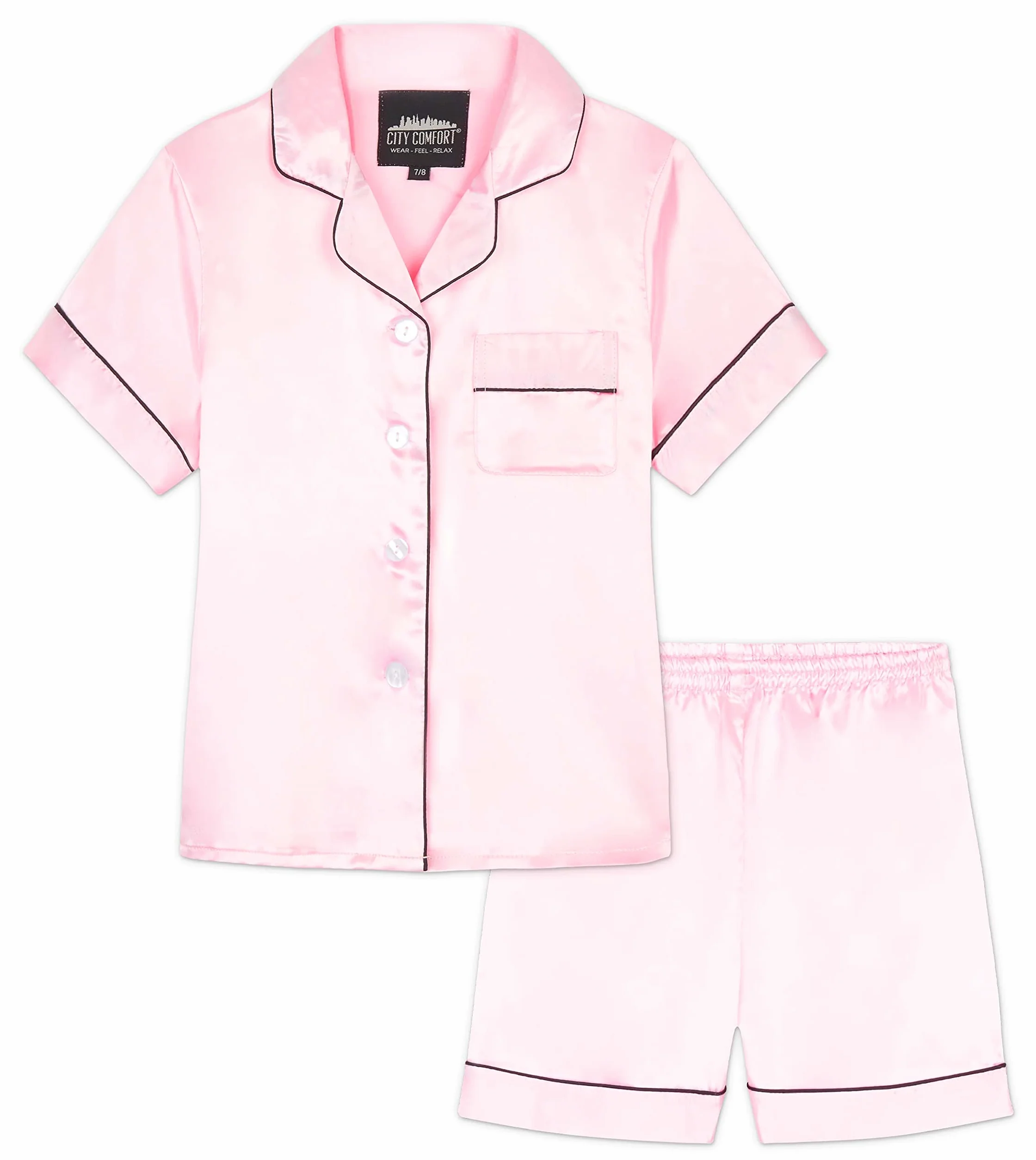 CityComfort Ensembles de Pyjama Fille et Ado Ensembles de Nuit d'Été Boutons Short Pyjama Satin Loungewear Set Vêtement de Nuit à Manche Courte