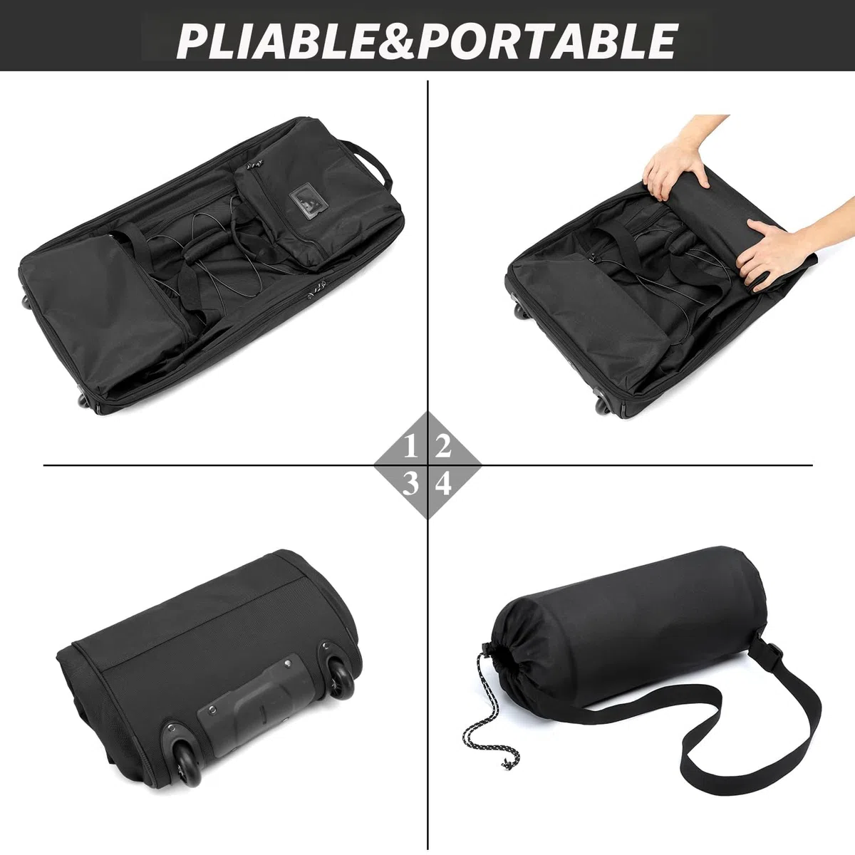 Laripwit Sac de Voyage Pliable à roulettes XXL 130-170L Extensible Sac de Sport avec roulettes 36'' Extra Large Sac à Bagages Souple avec Poignées Multiples, Noir