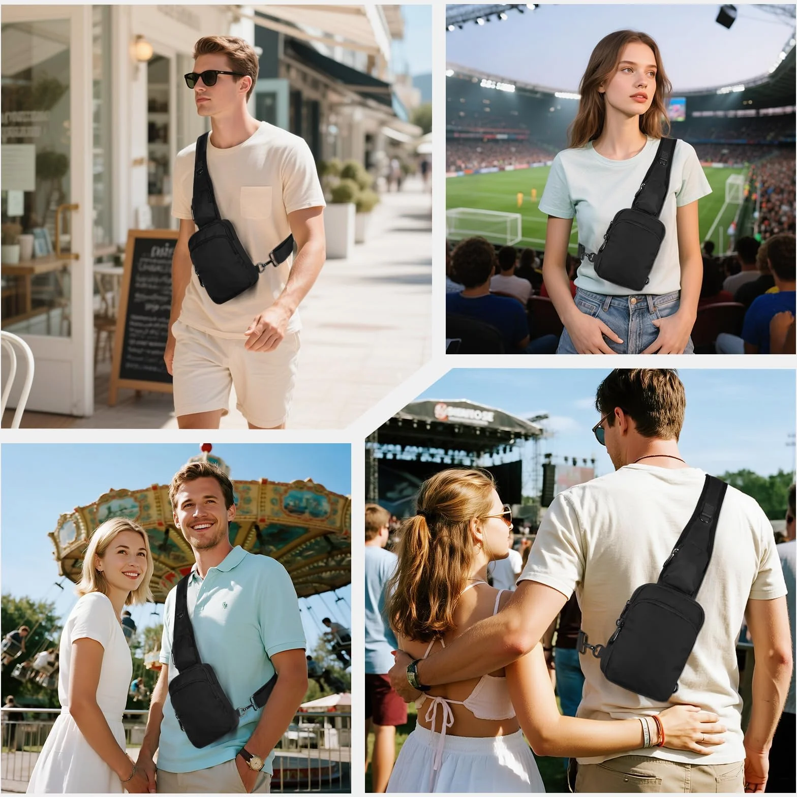 BROADREAM Sac à bandoulière antivol - Sac de poitrine - Sac à bandoulière - Pour homme et femme - Petit homme - Avec fermeture éclair et blocage RFID