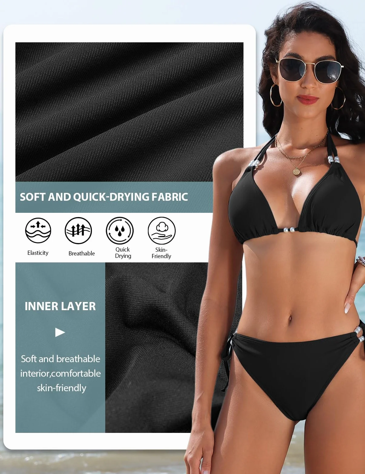 CMTOP Maillot de Bain Femme 2 Pieces Halter Triangle Bikini Bretelles Réglables Taille Haute Maillot de Bain à Cordon Sexy Maillots Deux Pièces de Plage Elégant Ensemble de Bikini