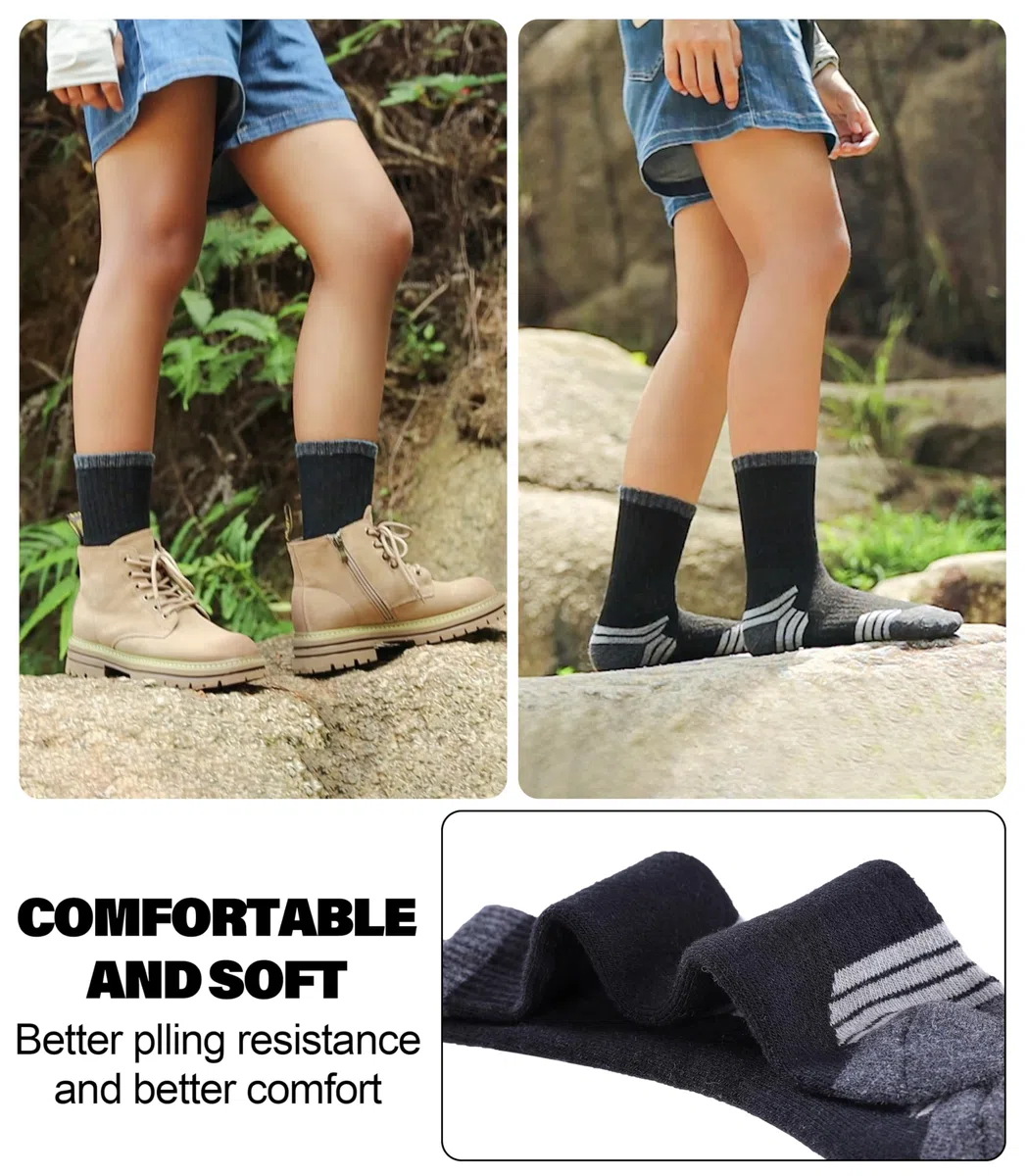 SDBING Lot de 6 paires de chaussettes de randonnée en laine mérinos pour enfants, garçons et filles, avec coussin épais et chaud