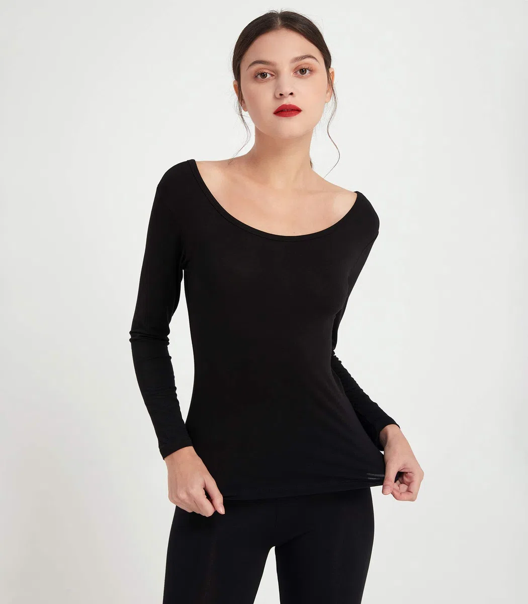 Mcilia Ensemble de sous-vêtements à Encolure dégagée Thermiques ultramince en Modal pour Femmes
