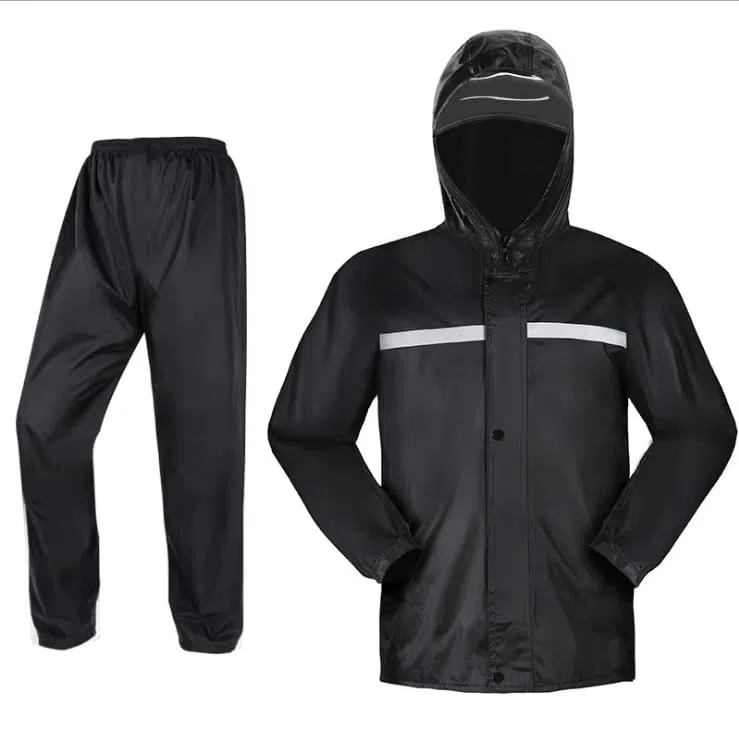 Veste et Pantalon Imperméable épais pour Homme, Combinaison de pluie pour moto et vélo, Ensemble extérieur randonnée et bord de mer (FR/ES, Alpha/lettres, L, Taille normale, Taille normale, Noir)