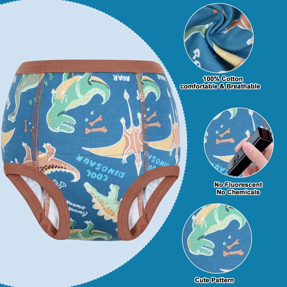 MOEMOE BABY Culotte Apprentissage Propreté Garcon Absorbants | Culotte d Apprentissage Enfant en Coton | Slip Apprentissage propreté Garcon 6 Paquets | Marron,3 Ans